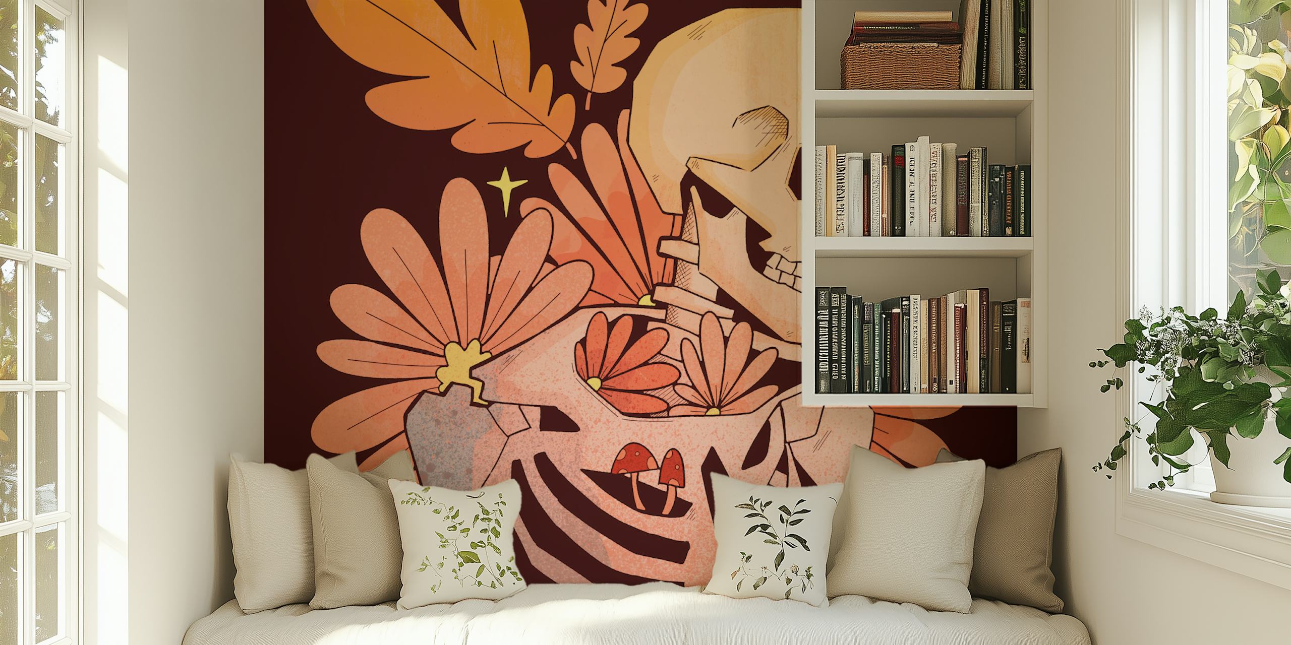 Autumnal skeleton design tapet i et rum