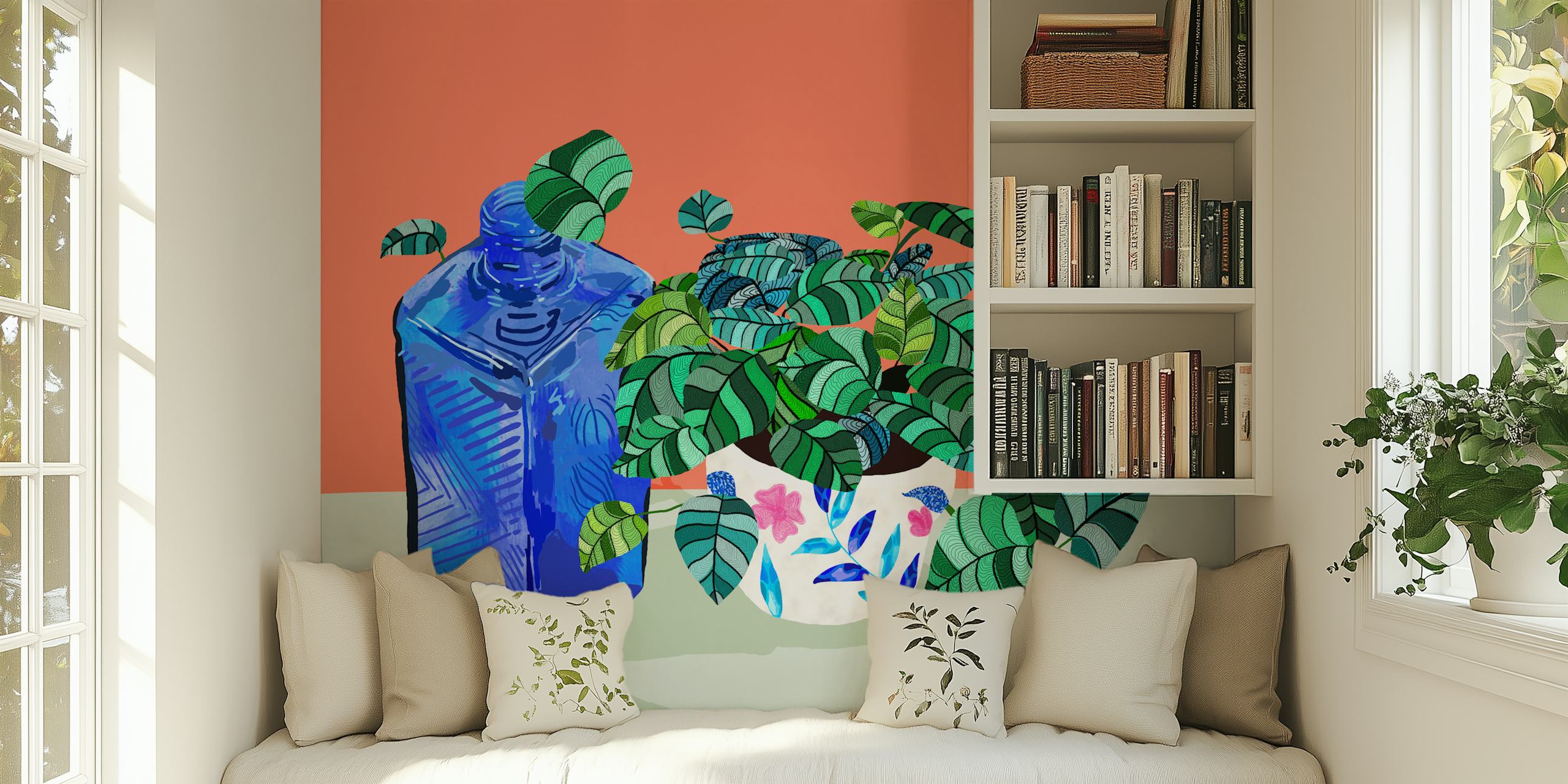 A Still Life Moment design de papier peint avec des plantes.