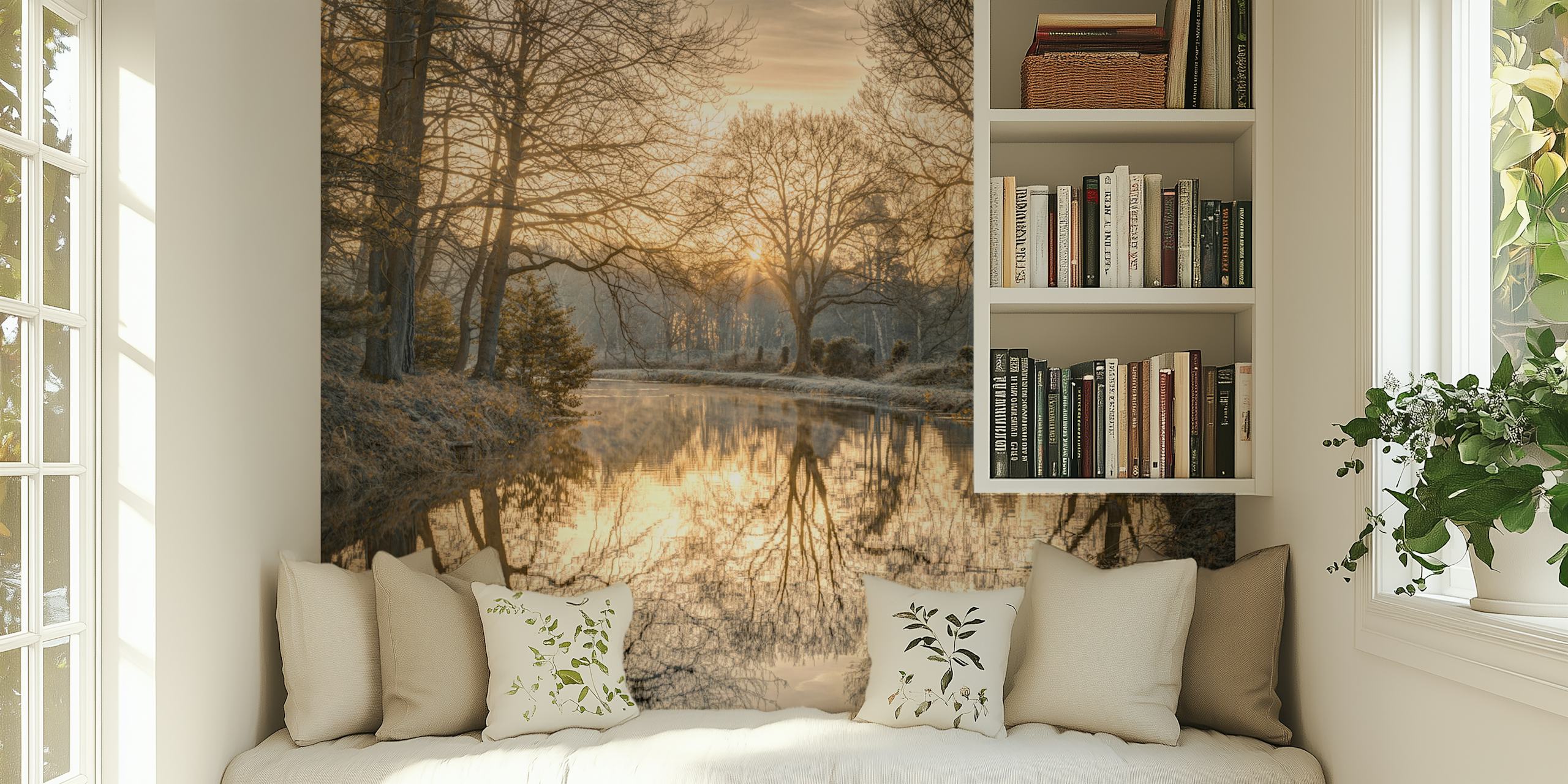 Winter canal wallpaper in a cozy setting