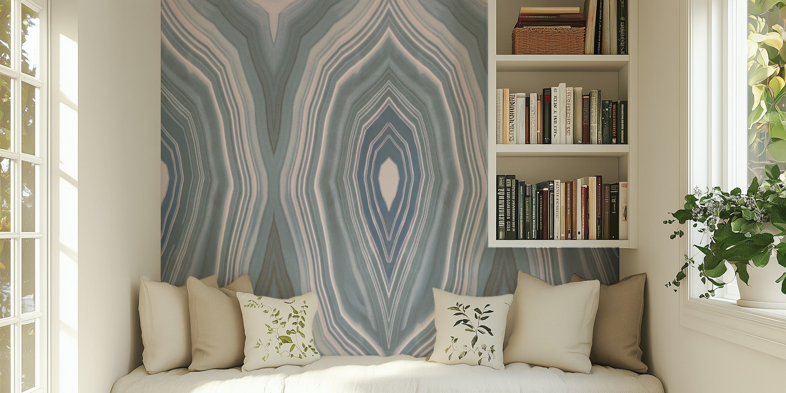 Geode wave pattern in blue and gray on elegant wallpaper