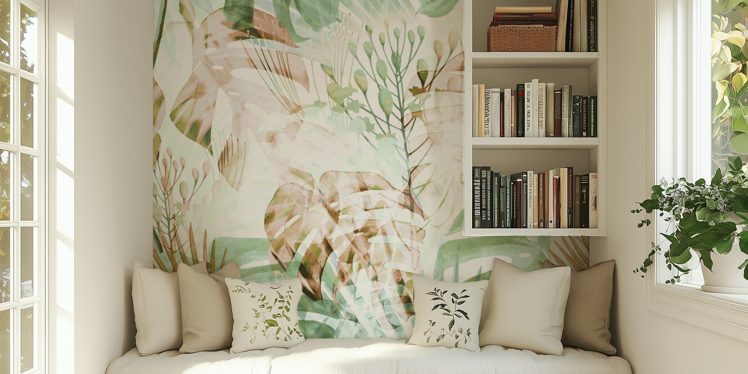 Ταπετσαρία Monstera Brown σε στυλάτο δωμάτιο