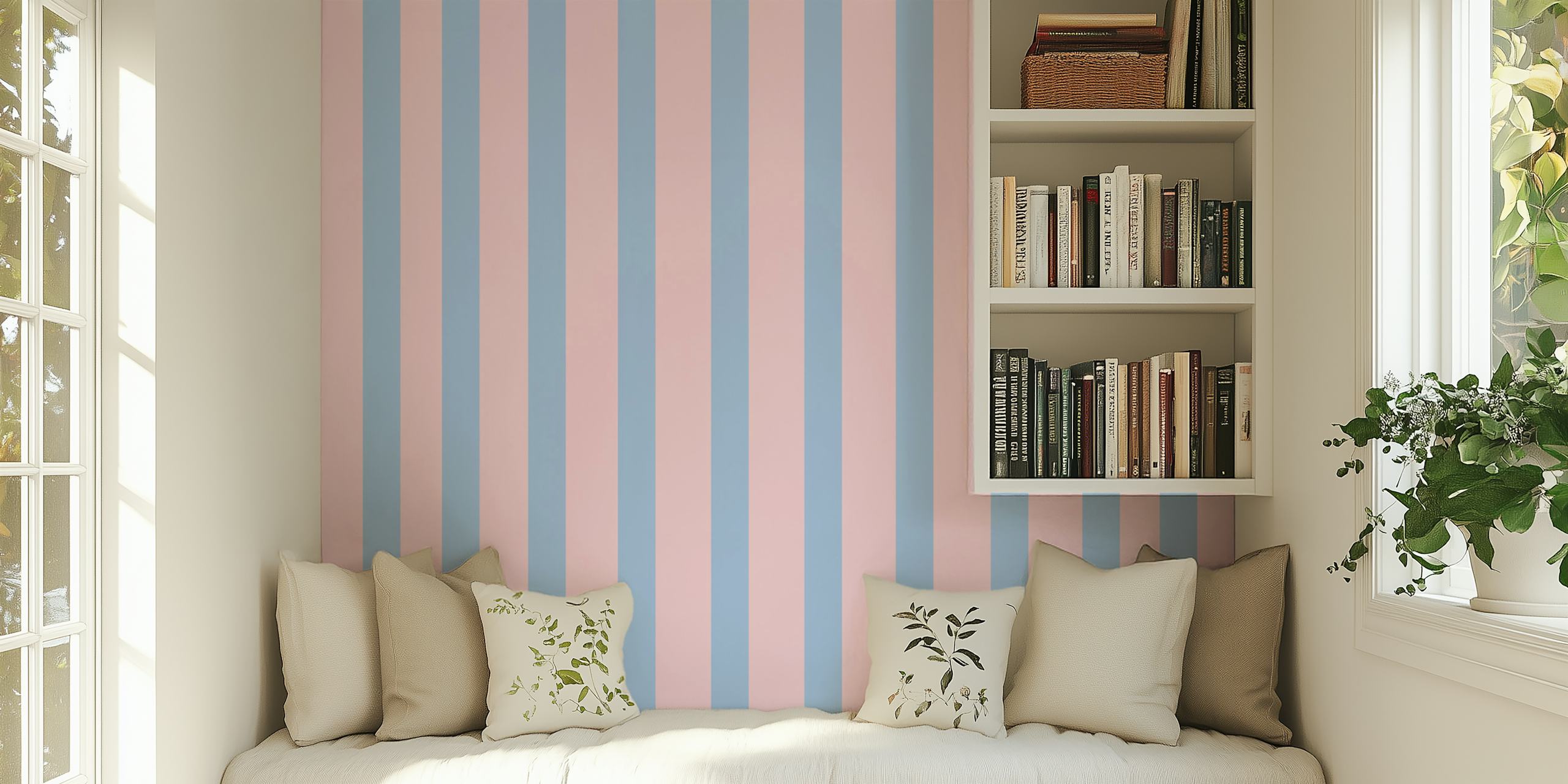 Soft Pink Blue Stripes tapet i et rum