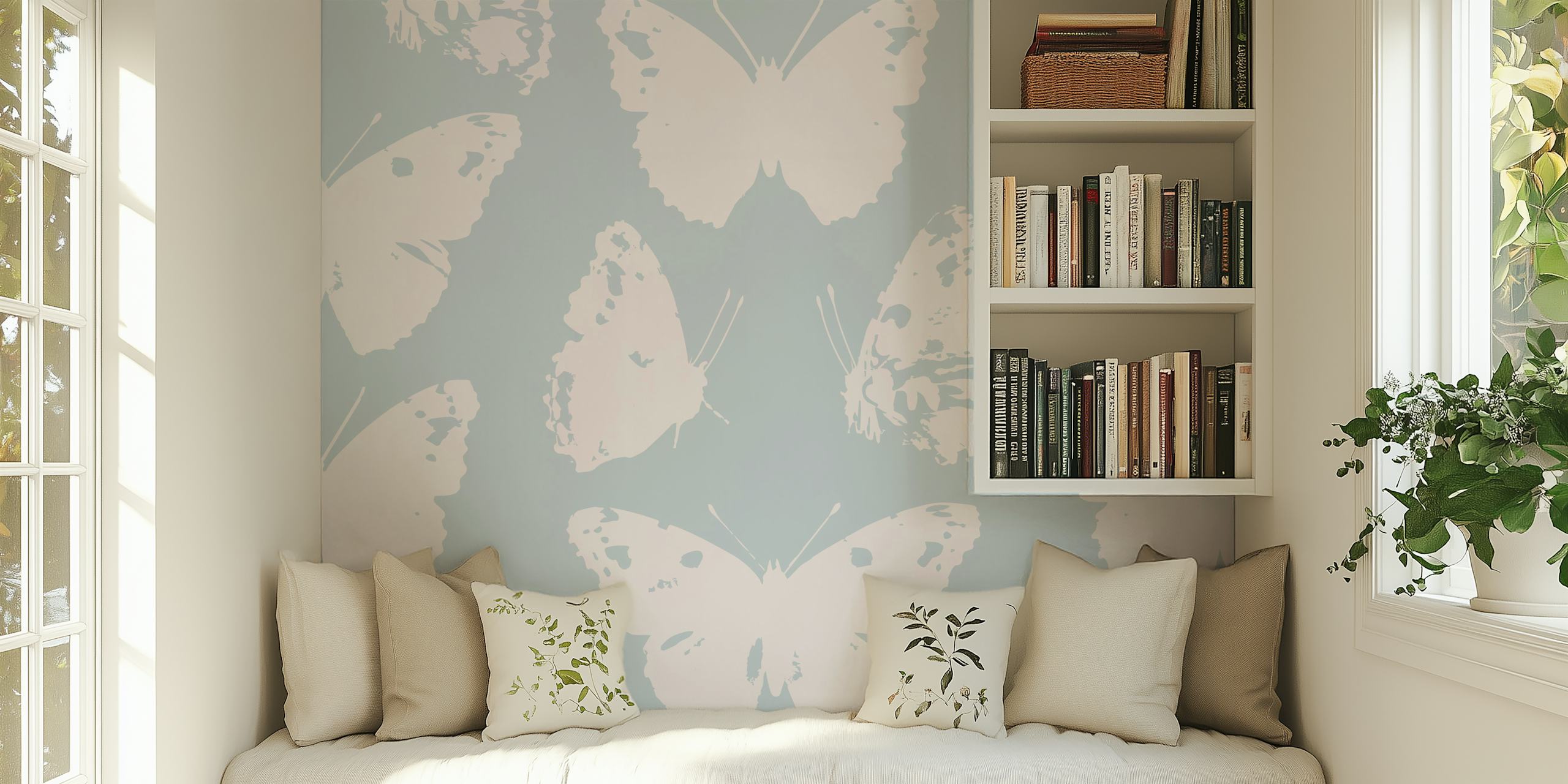 Papel de parede Butterfly Serenity Blue em um quarto