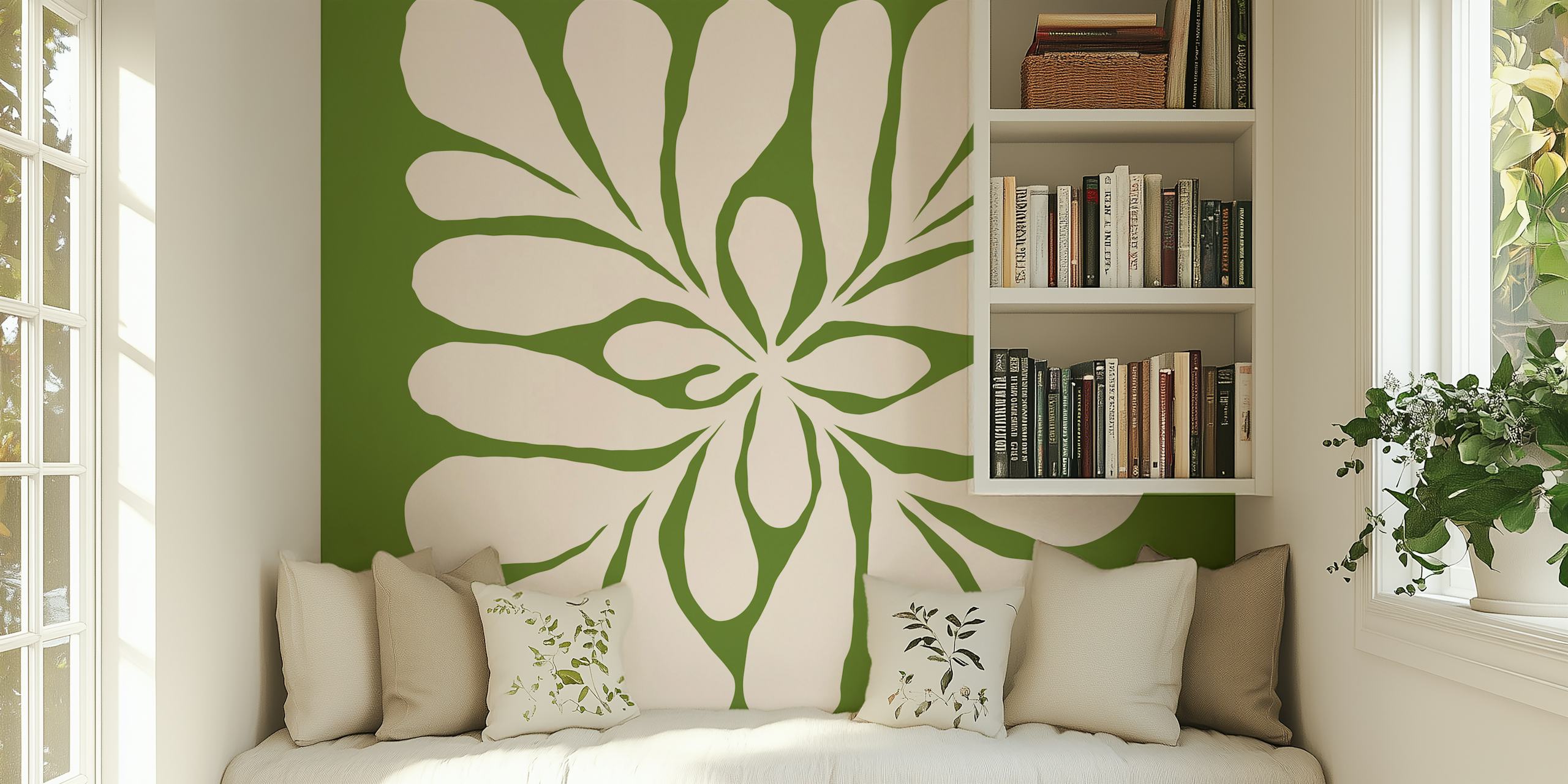 Leafy Elegance Green květinové tapety v pokoji