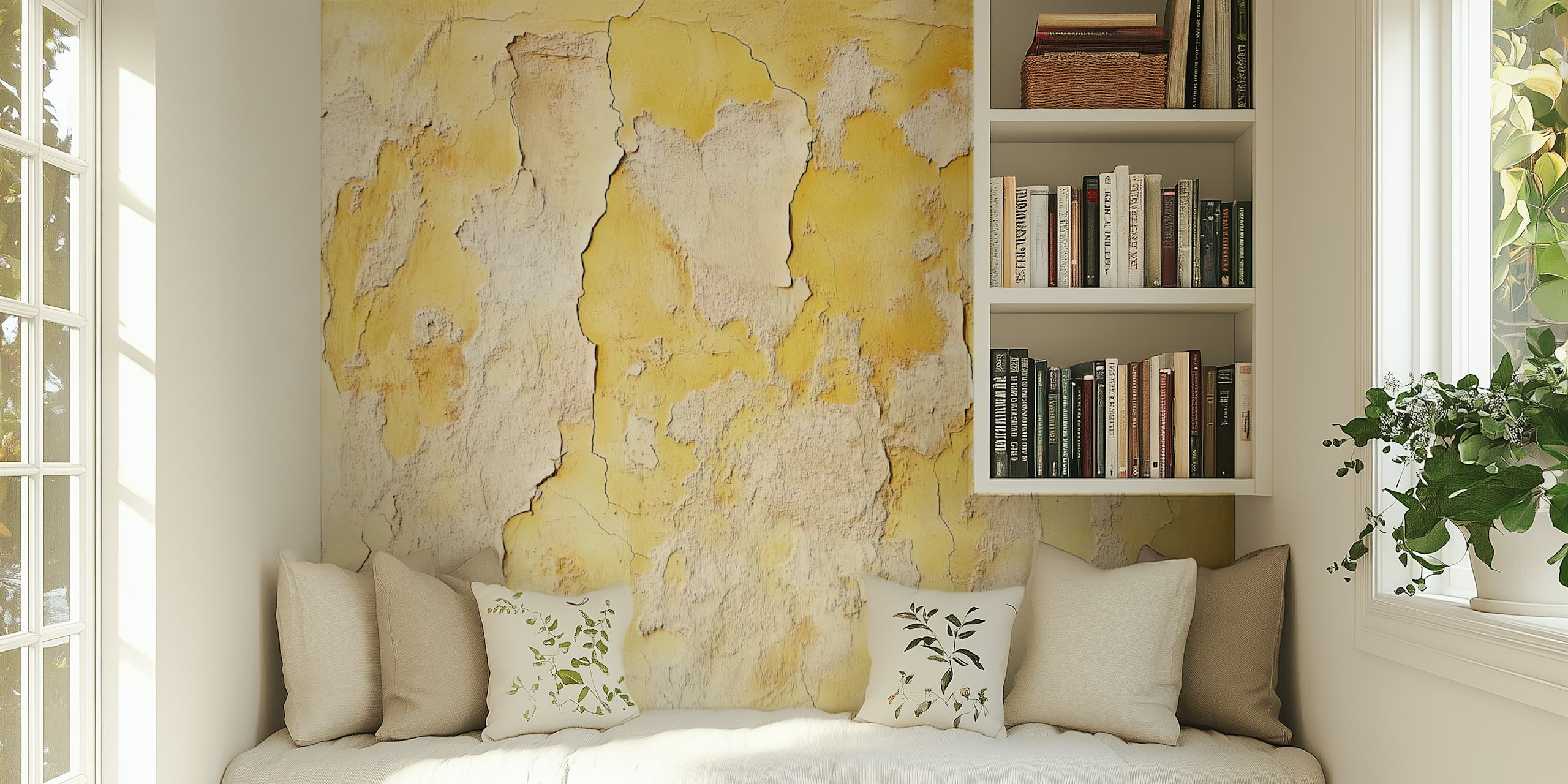 Butter yellow textured wallpaper in a room