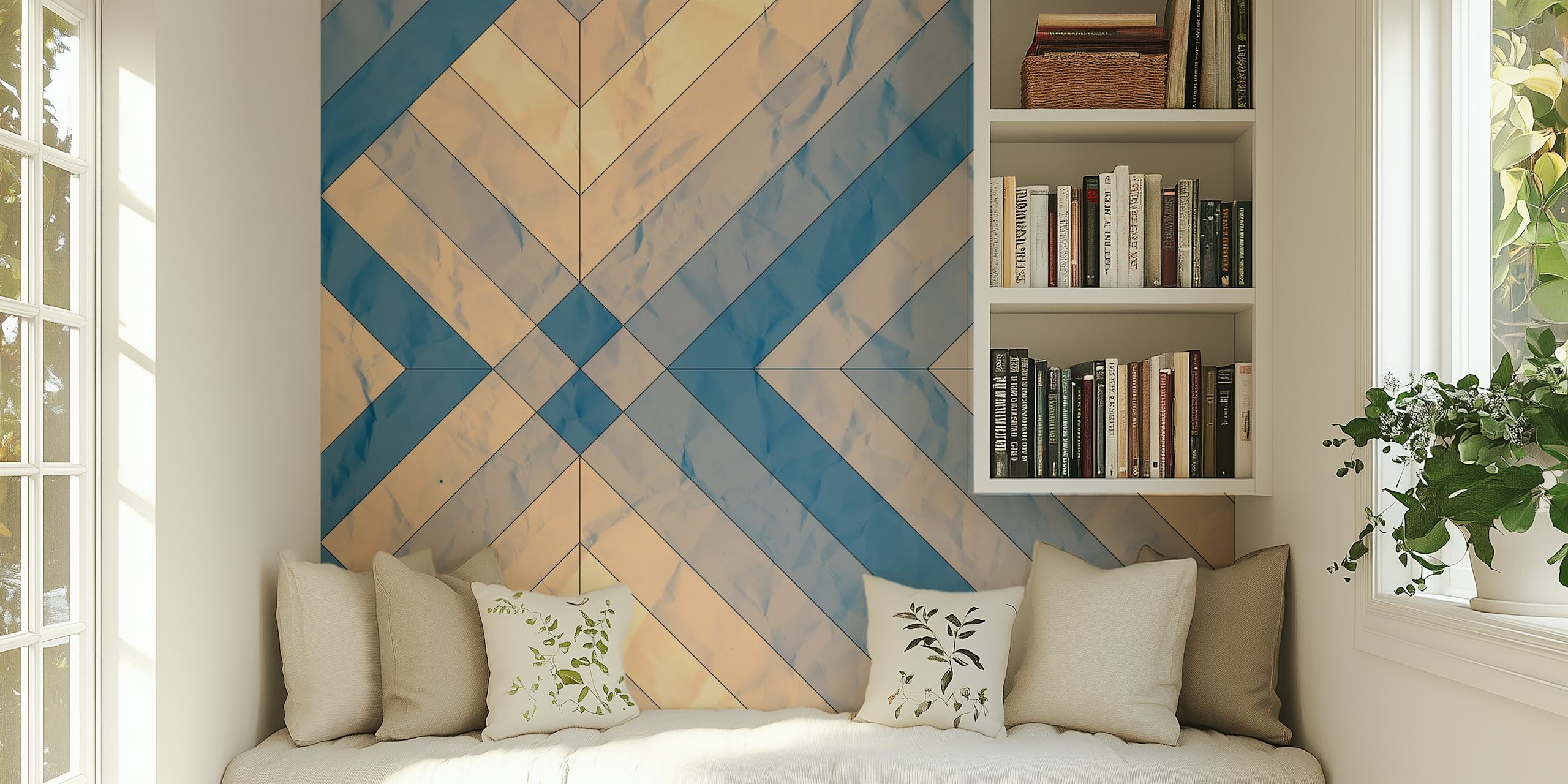 Papel tapiz con patrón Geometric design mostrado en una habitación