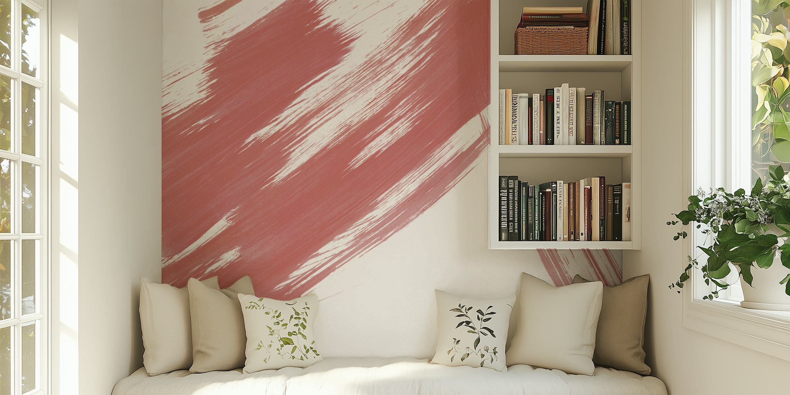 Ταπετσαρία Dusty rose brushstrokes σε ένα δωμάτιο