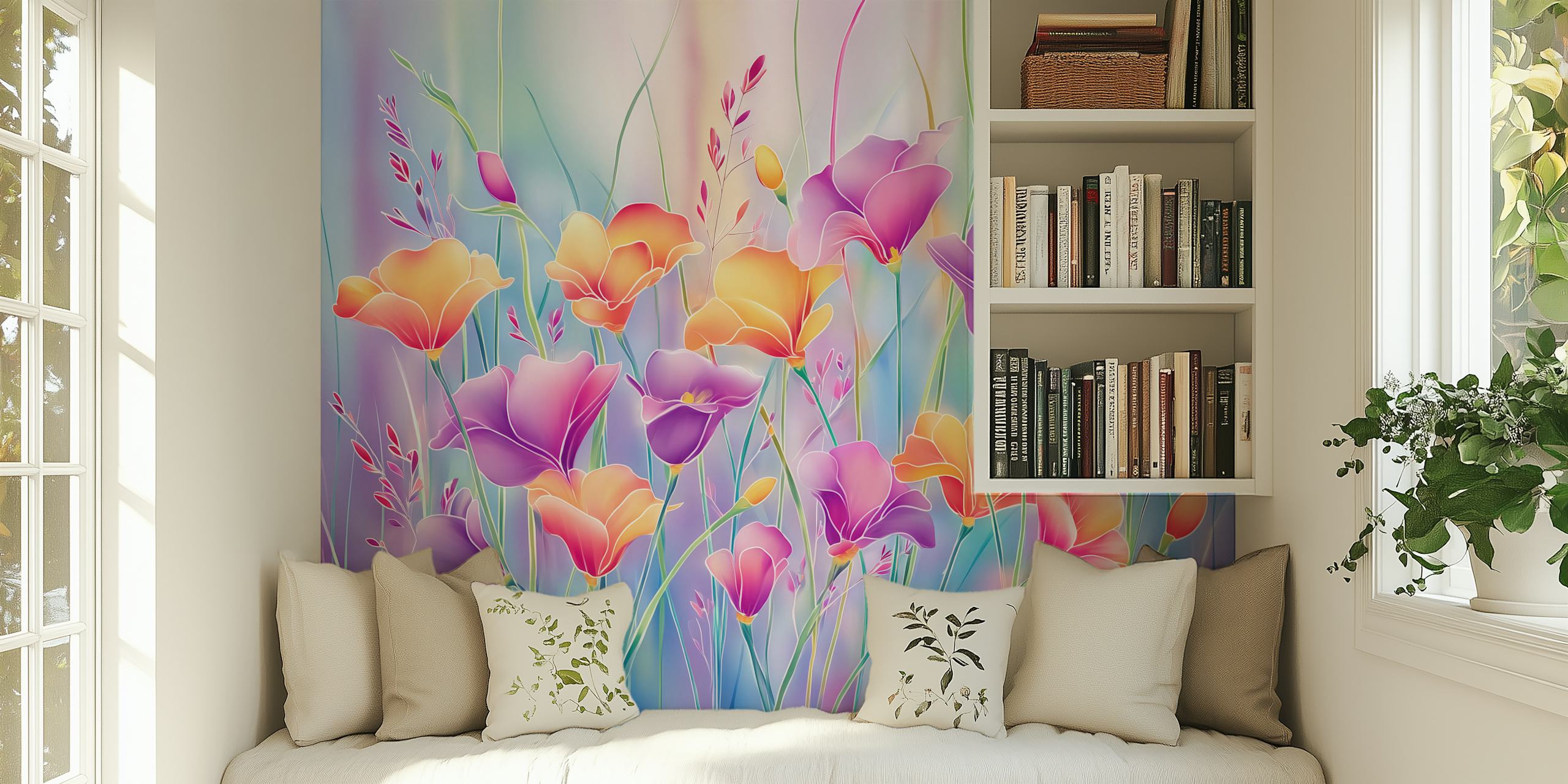 Floral wallpaper in soft hues
