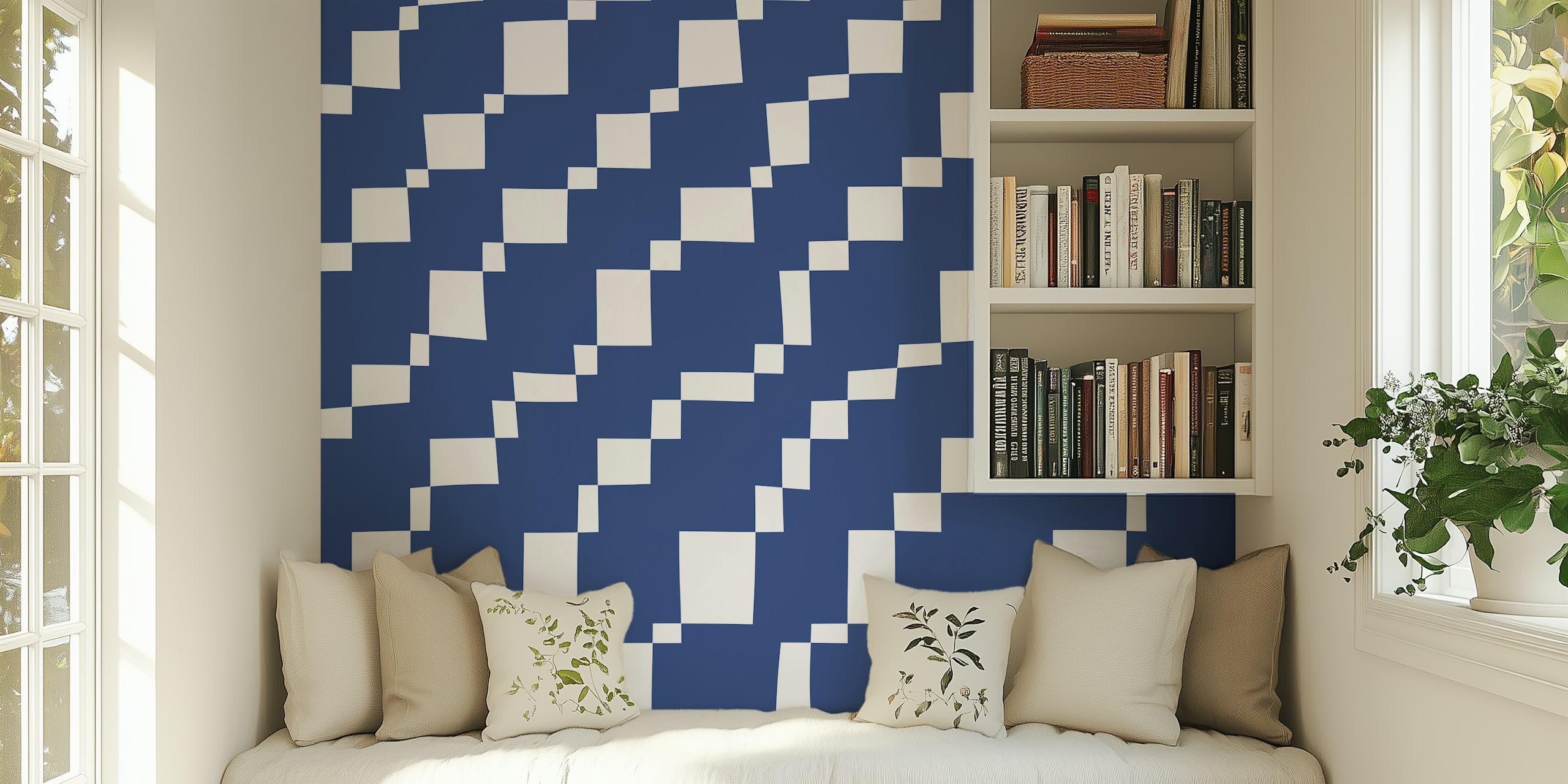 Diseño de papel pintado con Rectangles 3C | White on Indigo Dark Blue