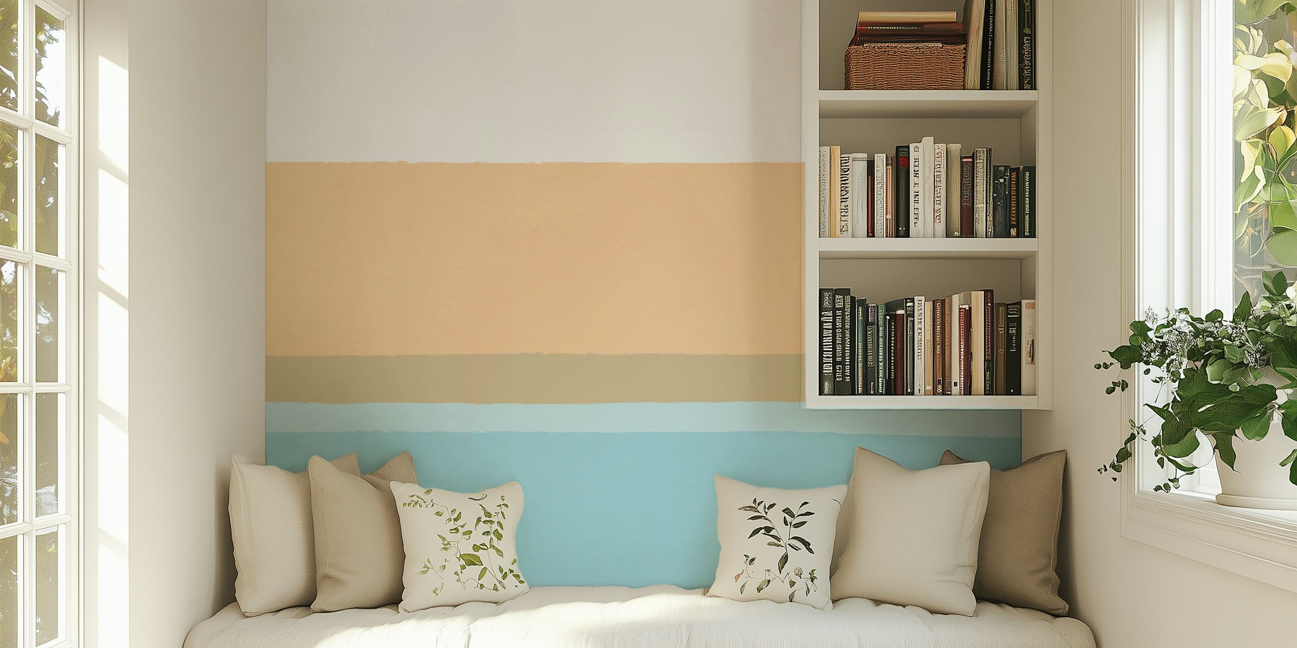Calming coastal striped wallpaper in sand and blue tones
