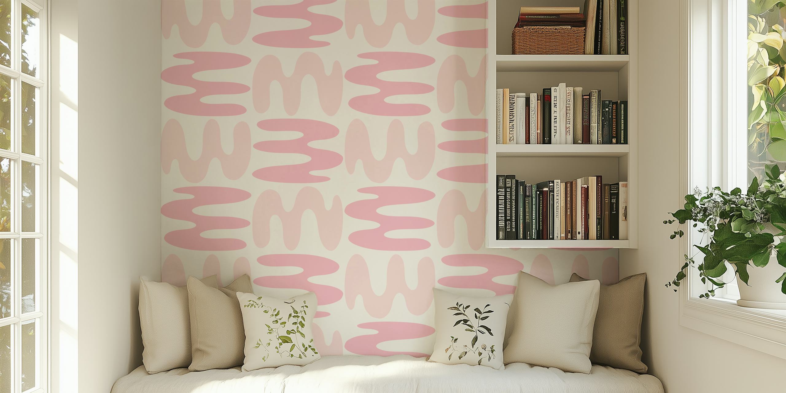 Soft Coral Waves I wallpaper design in a room