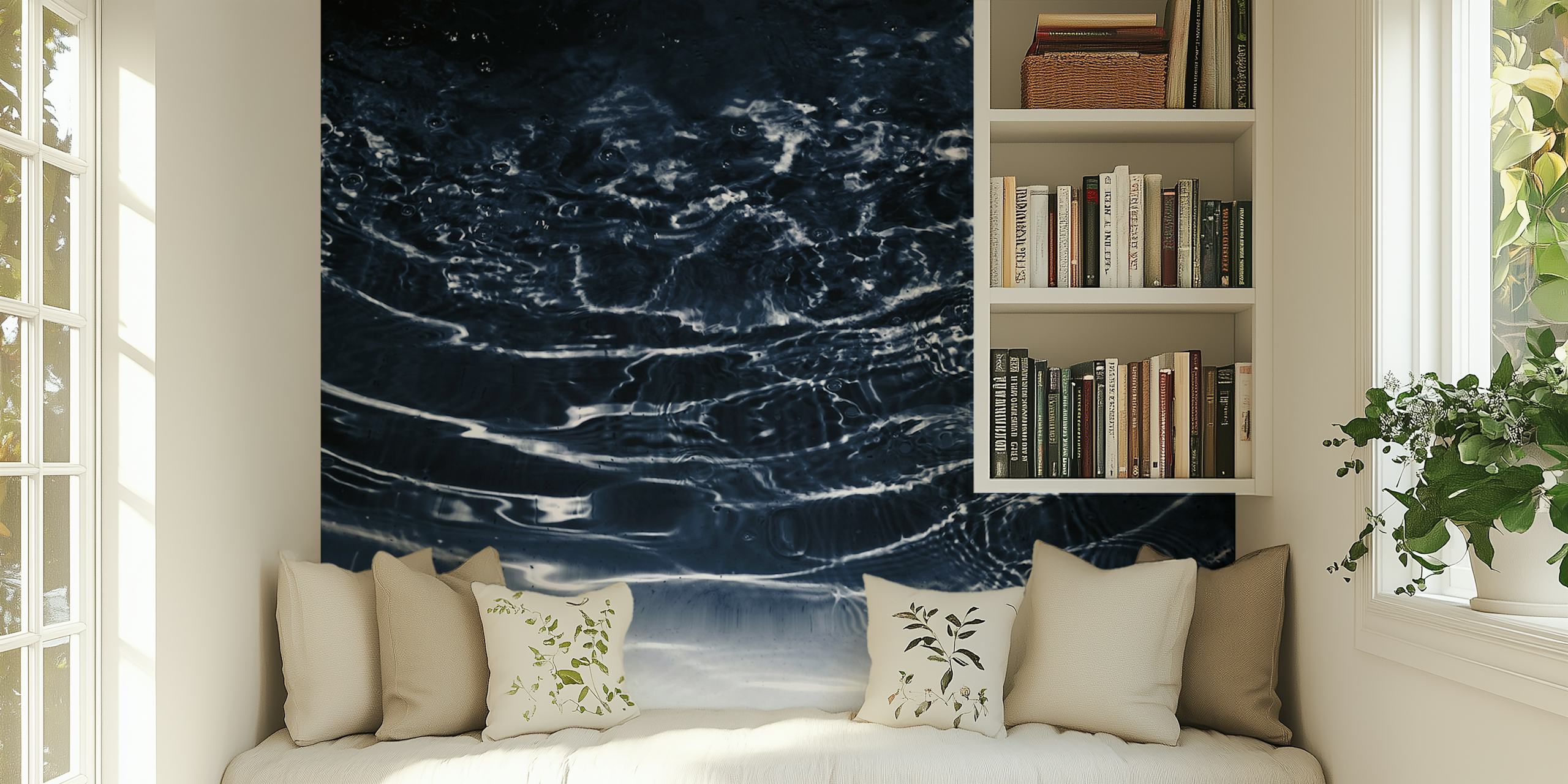 Dark navy blue water surface with ripples wallpaper