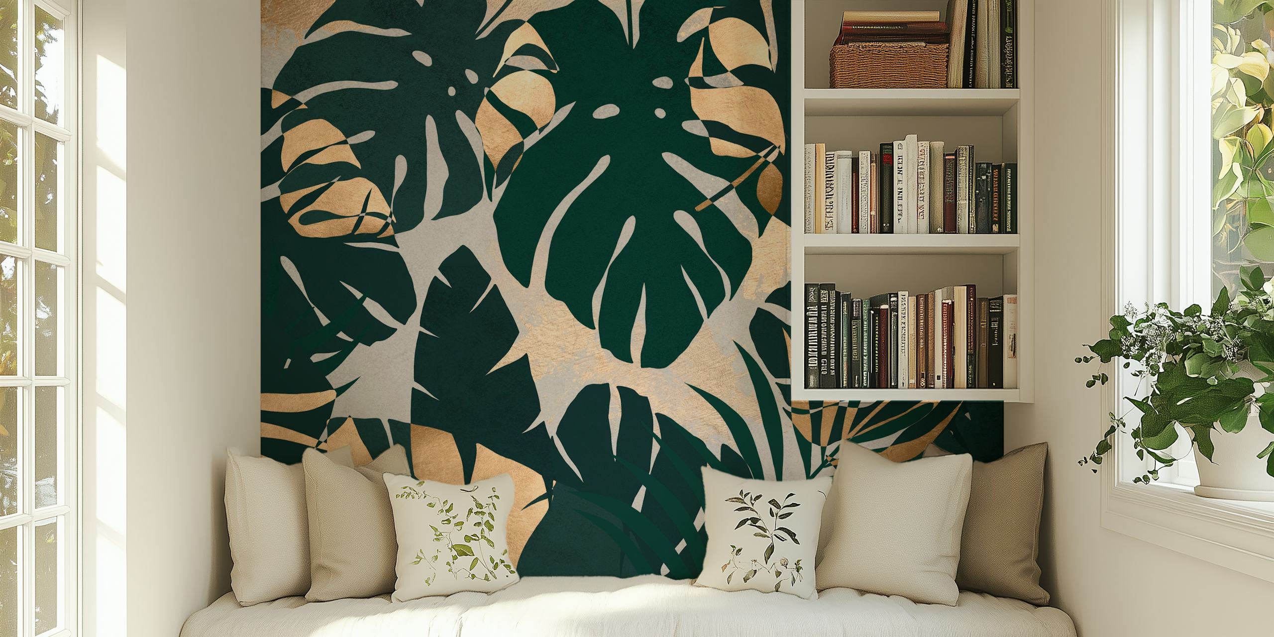 Leaf Pattern Tropical tapet på en væg