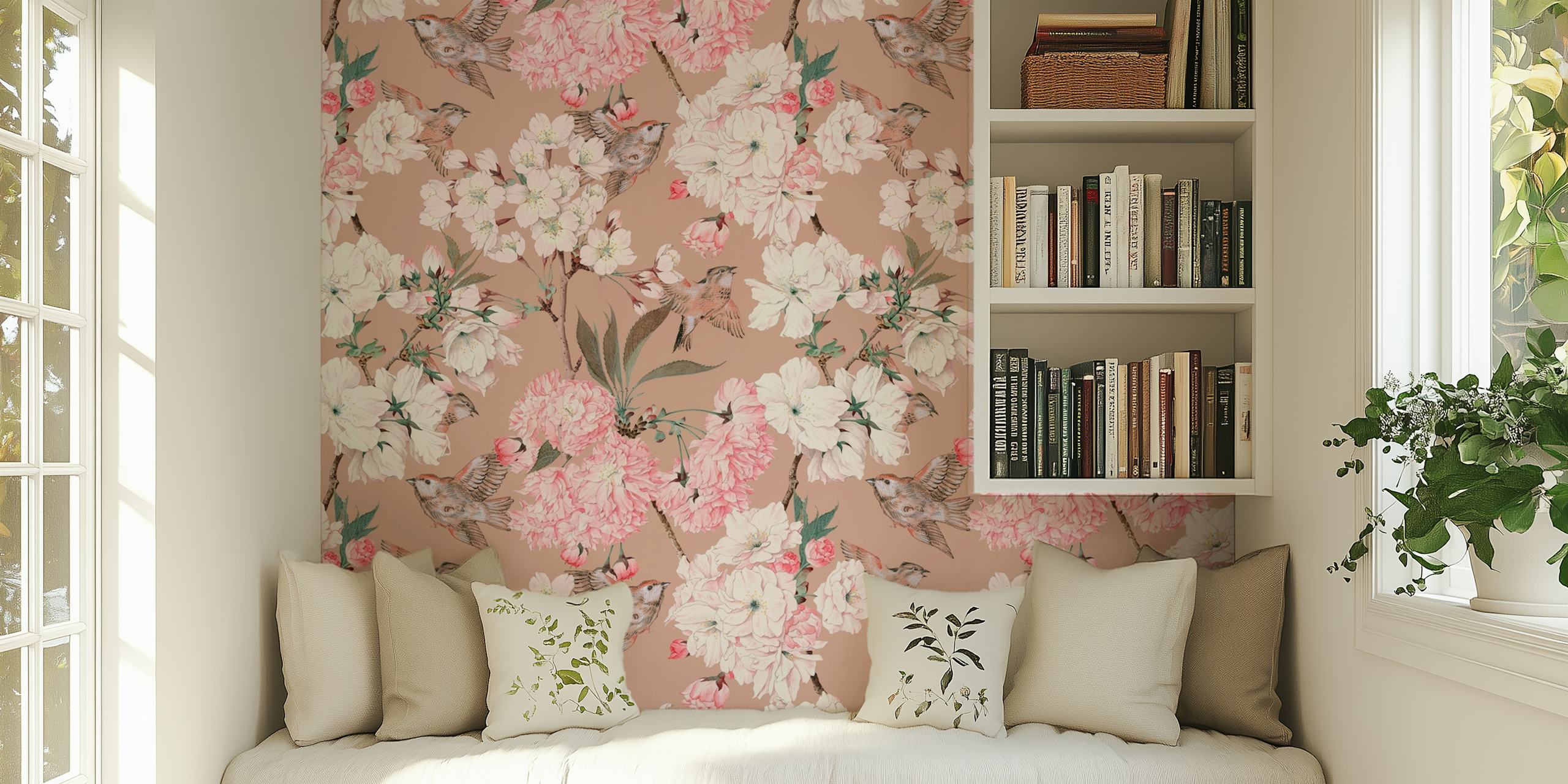 Vintage Japanese Sakura Garden wallpaper design image