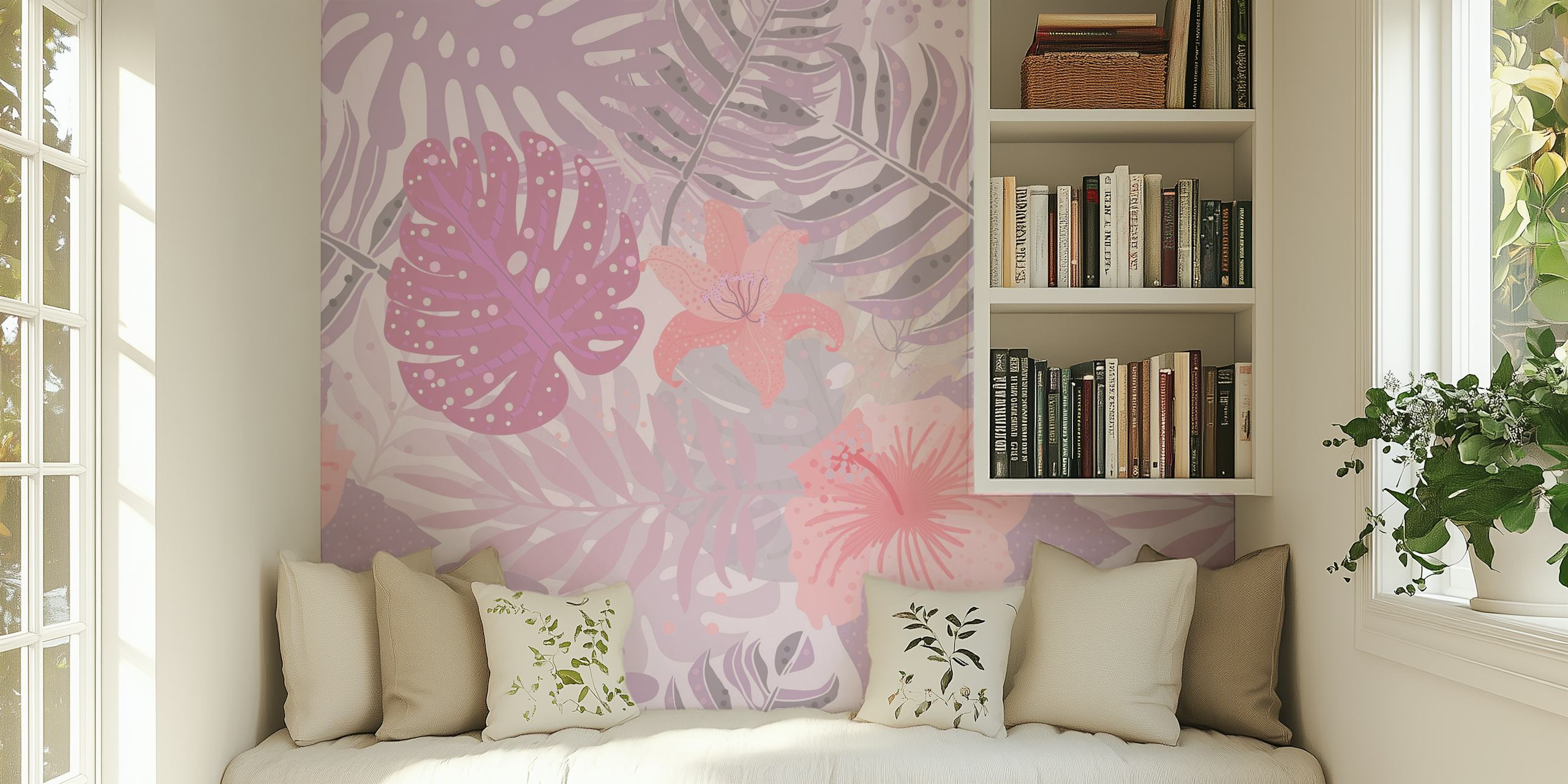 Pink tropical flower and leaf design