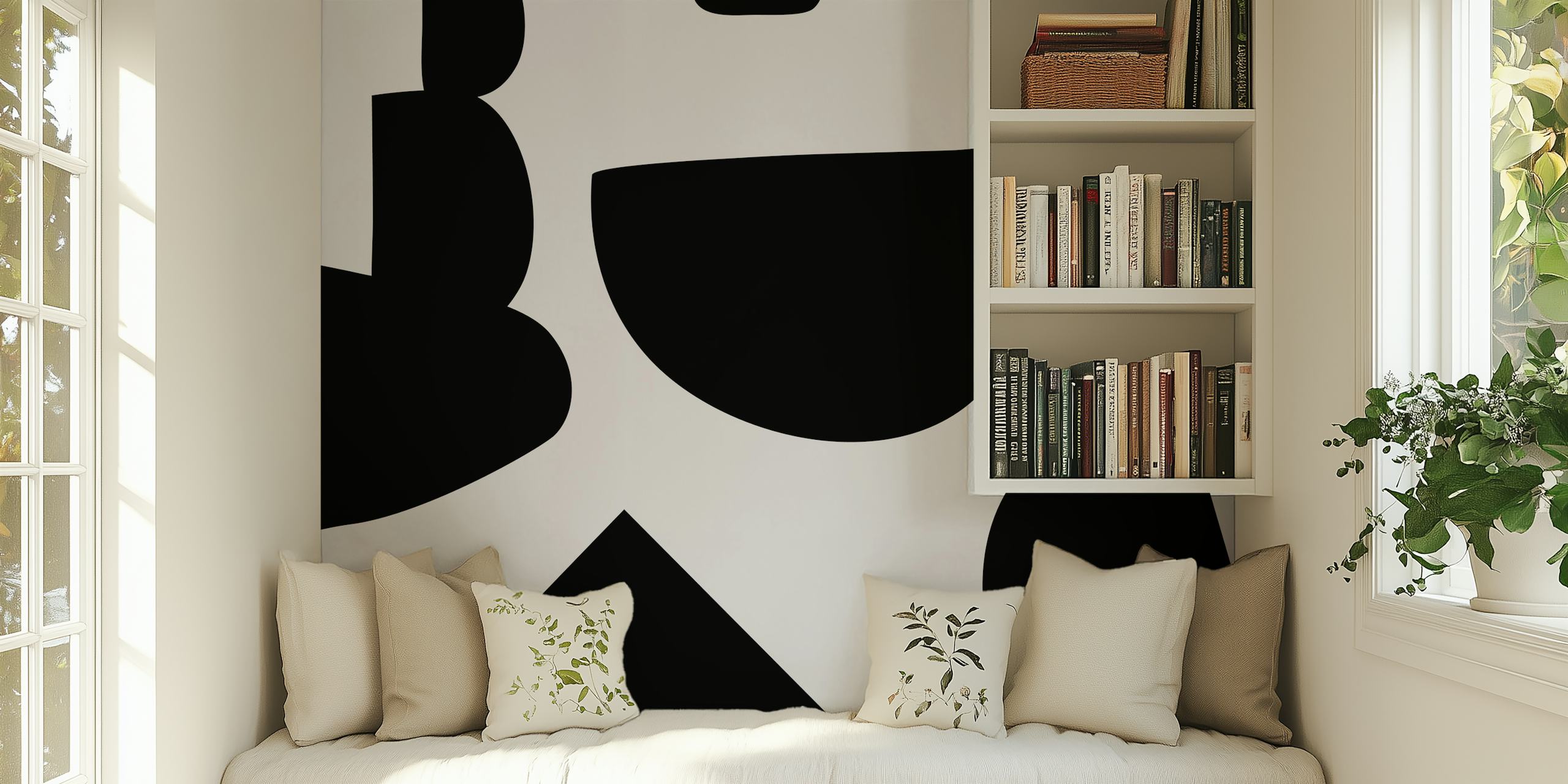 Modern abstract shapes in black and white wallpaper