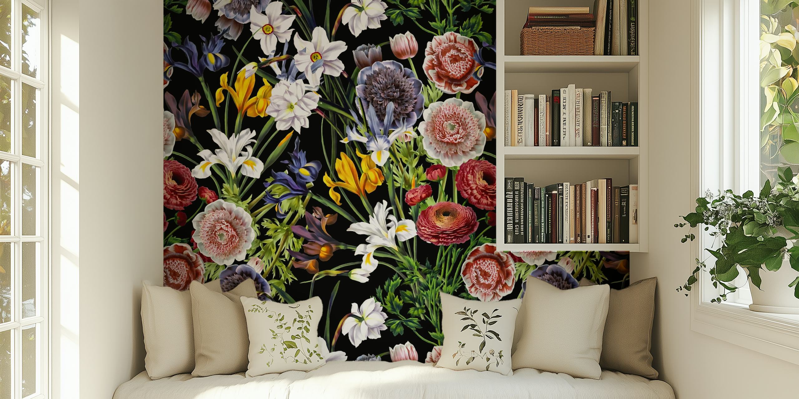 Vintage floral wallpaper design in a room