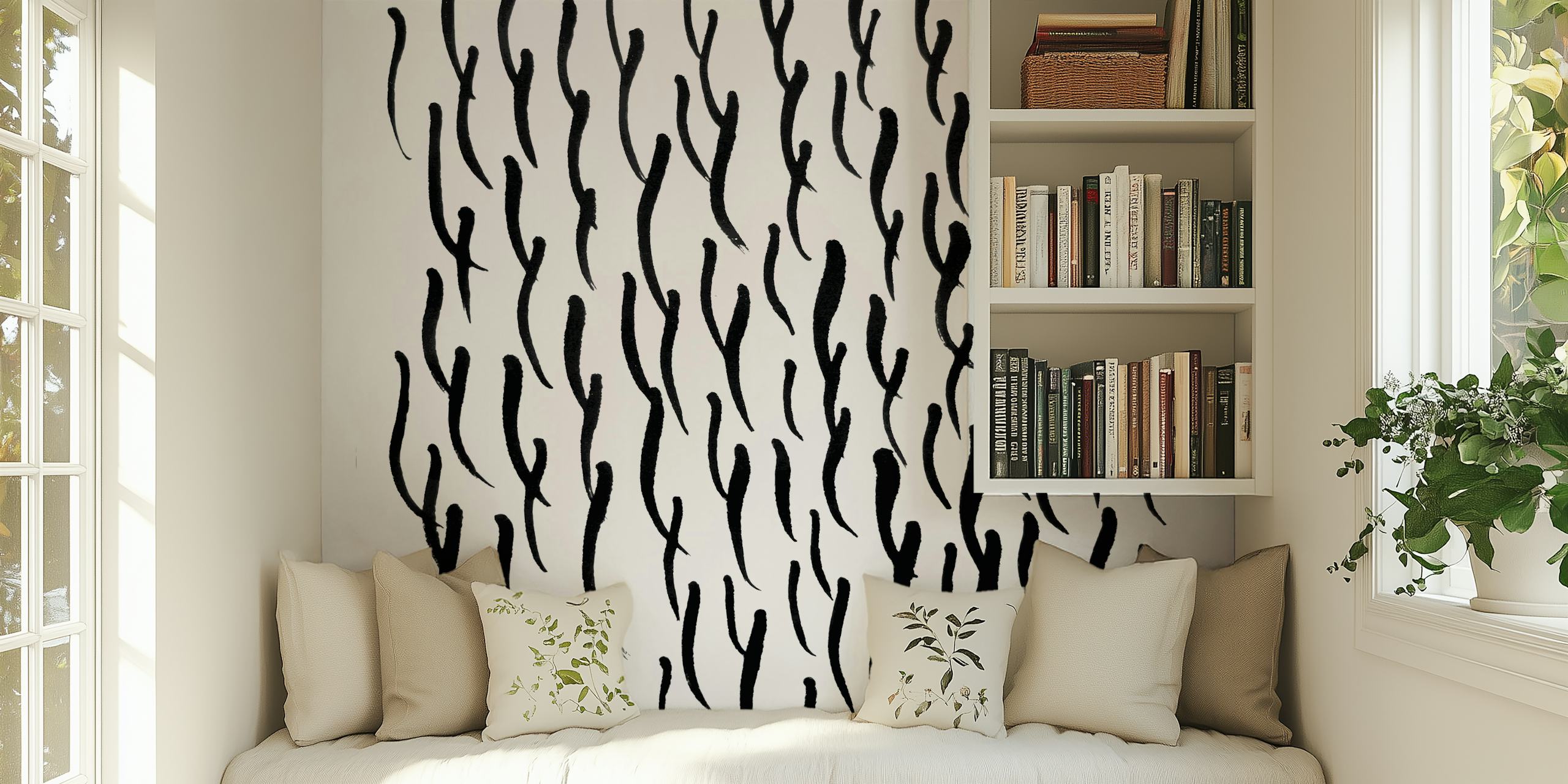 Black abstract line patterns on white background wallpaper