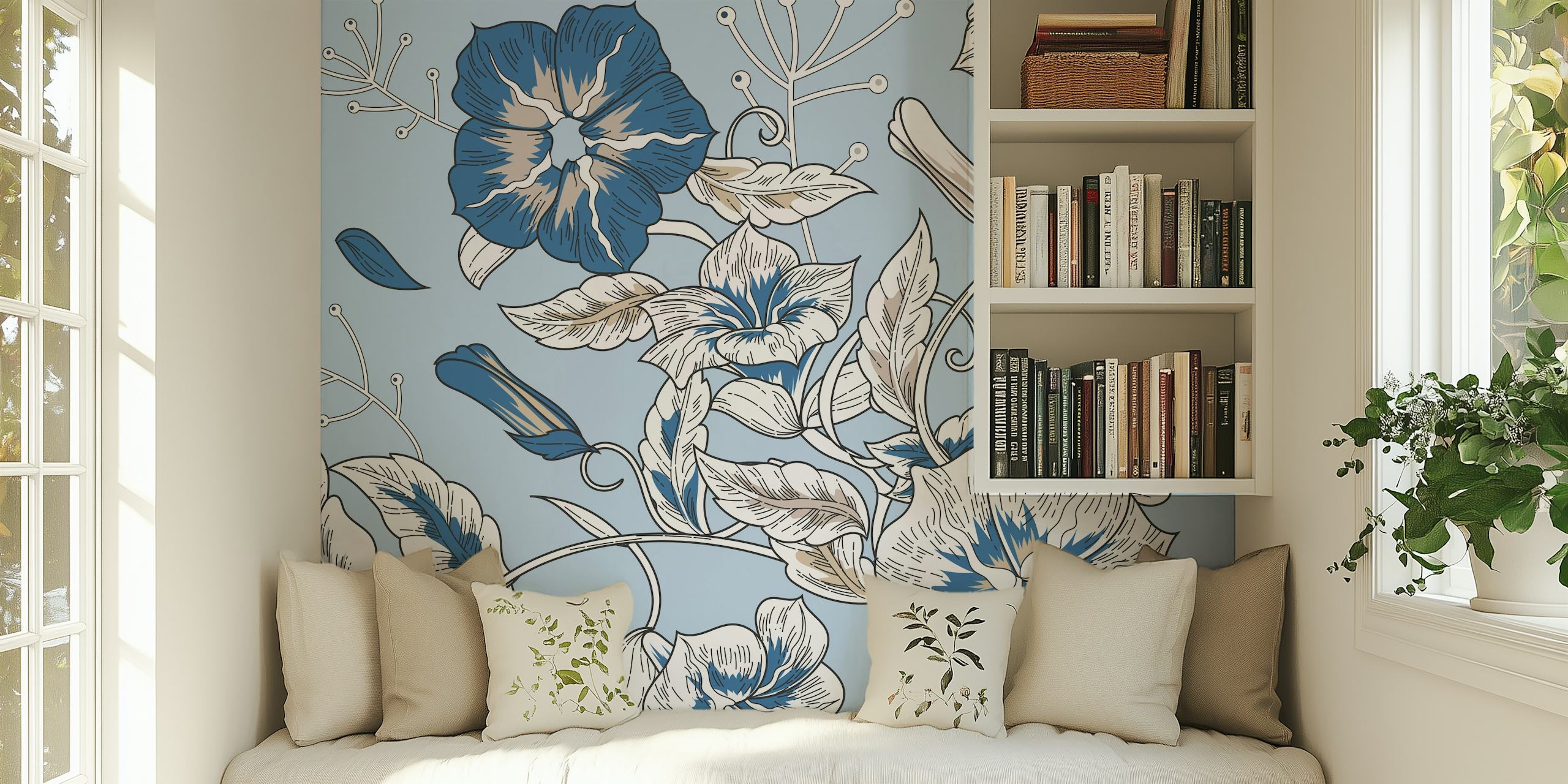 Projekt tapety Baby Blue Hand Drawn Hibiscus