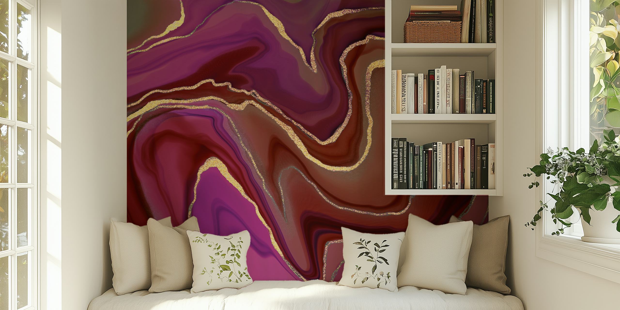 Fototapete im Ombre-Stil aus Kunstmarmor in Rot und Rosa mit luxuriösen Wirbeln aus Rot und Rosa in einem marmorähnlichen Muster