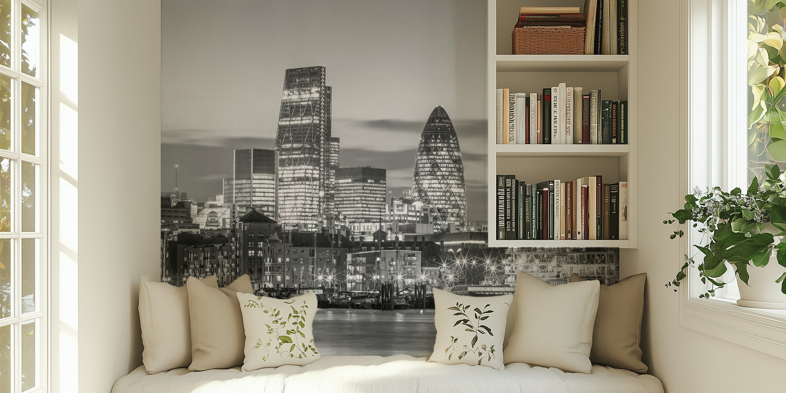 London skyline wallpaper in een kamer