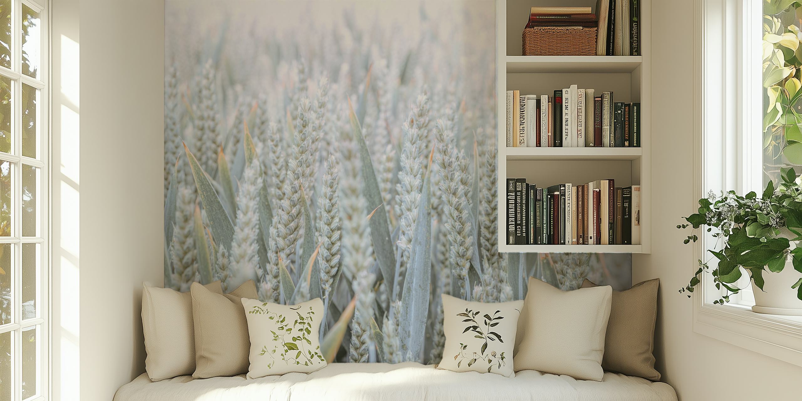 Wheat field wallpaper design in a room