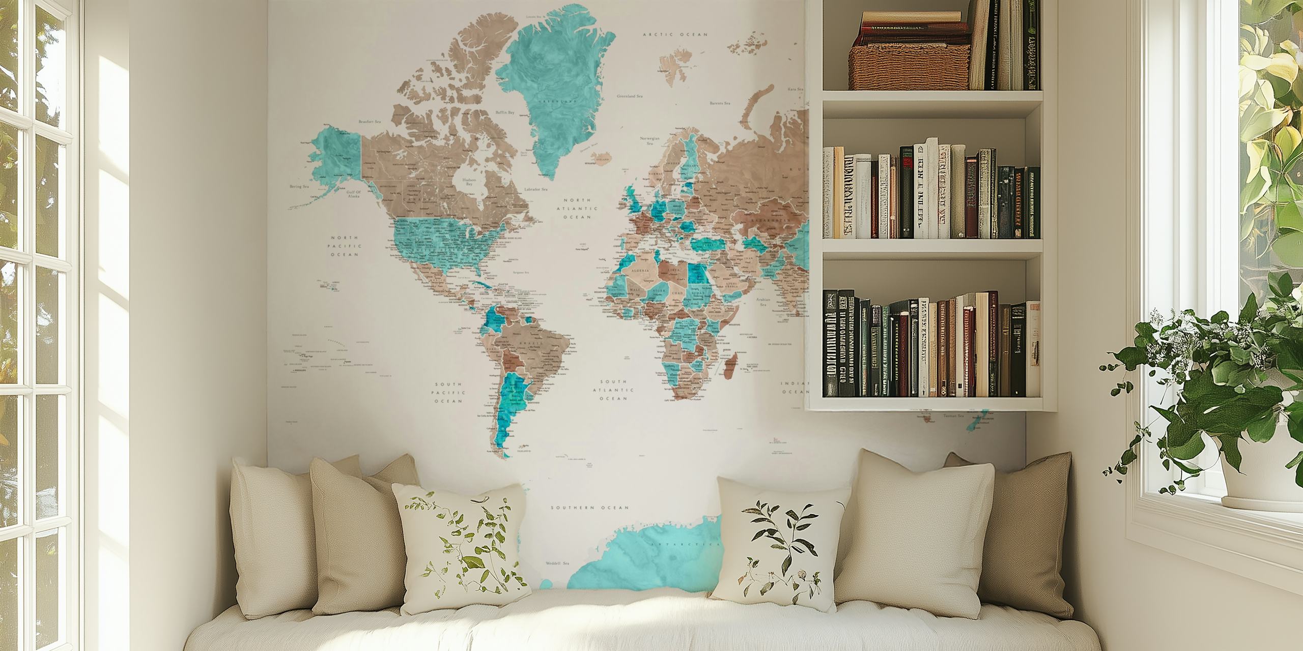 World Map Leolah Antarctica wallpaper in a room