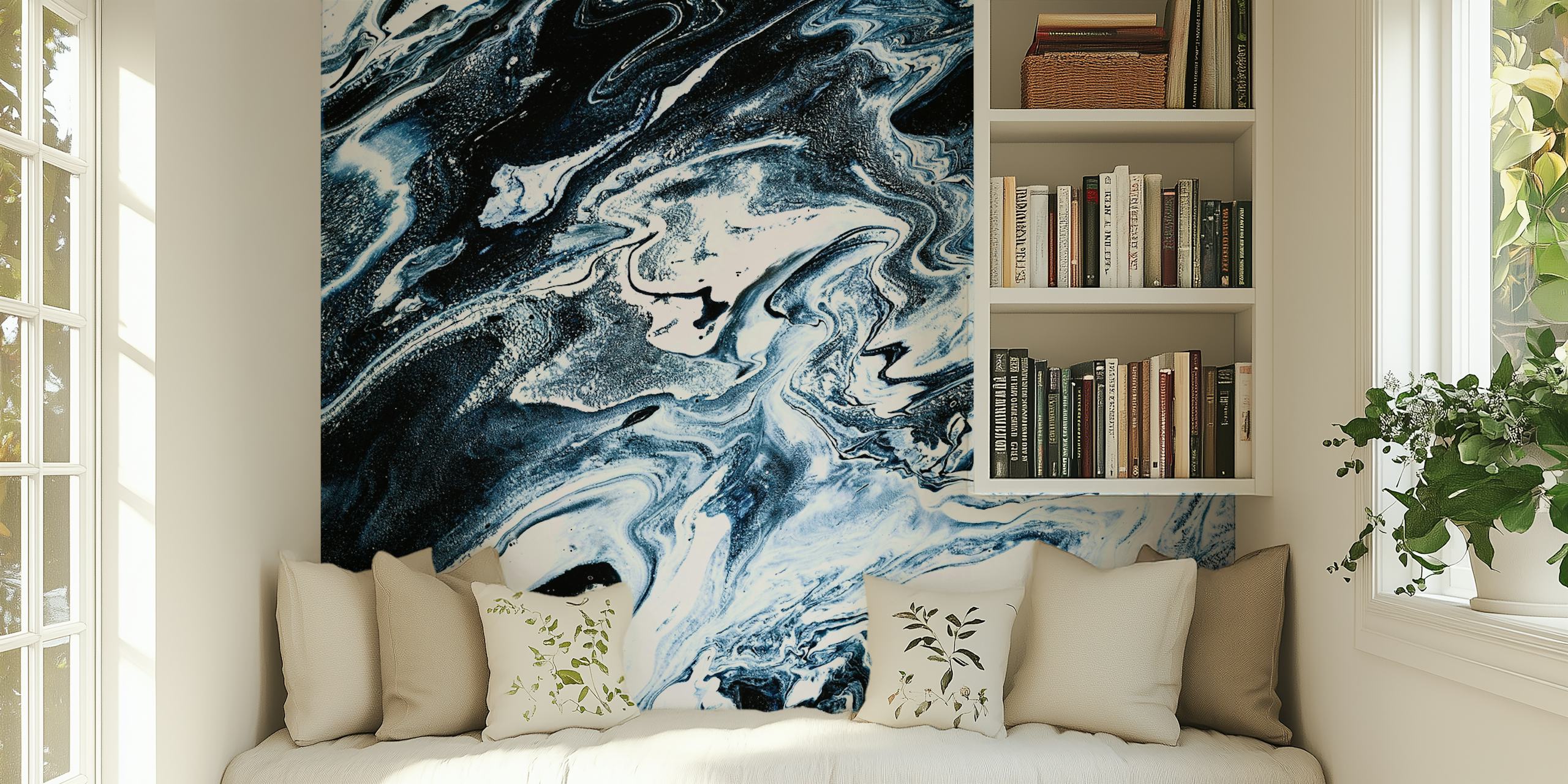 Fotomural patrón de mármol azul oscuro y blanco