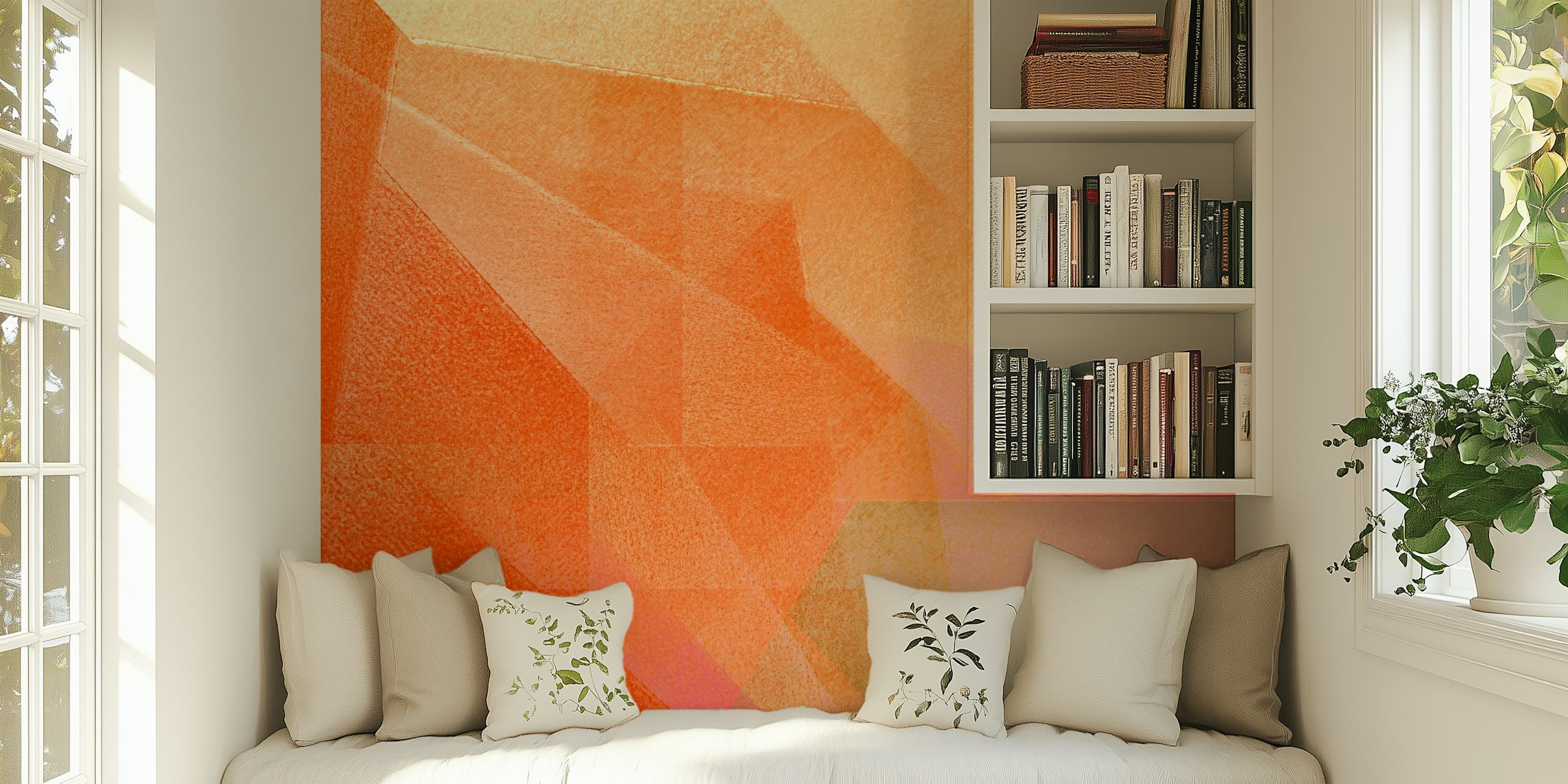 Geometric triangles in shades of orange and pink wallpaper