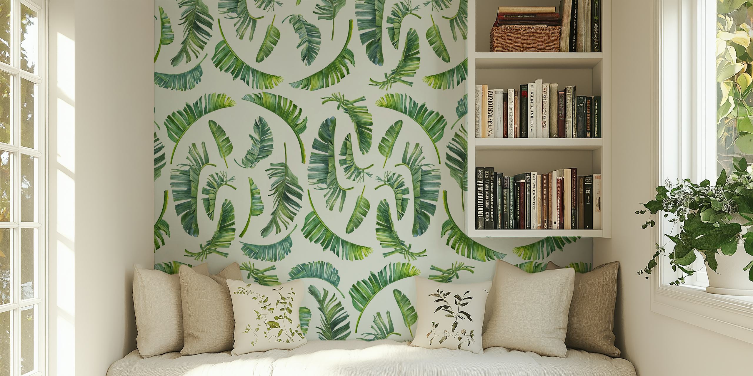 Leaf Back Grey wallpaper in a decorated room