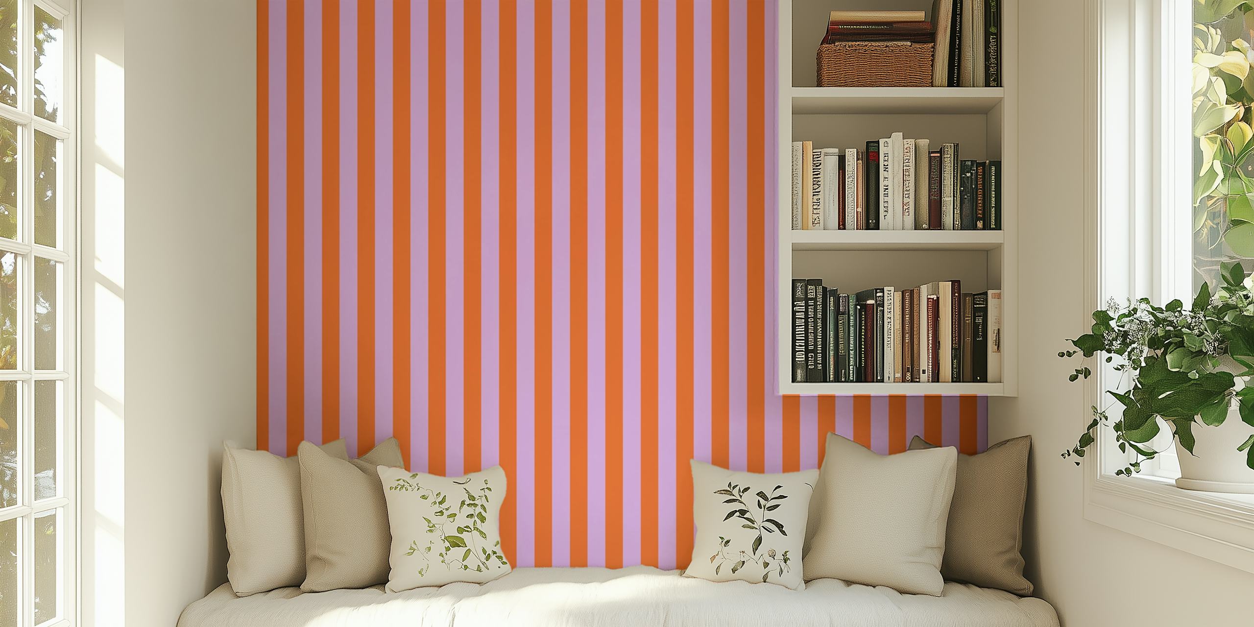 Papel pintado Purple and Orange Stripes en una habitación