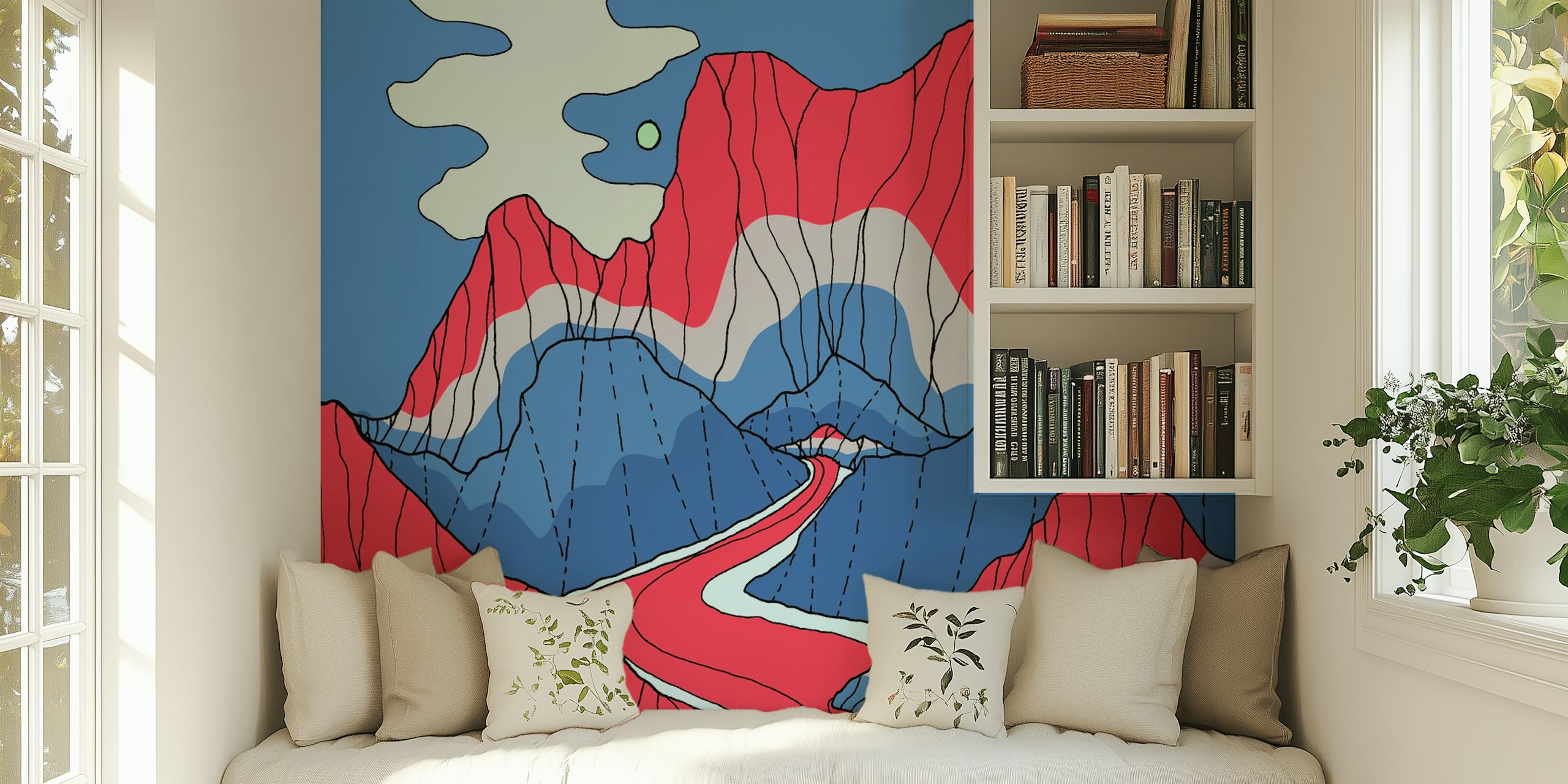 Red white and blue mountain carta da parati in una stanza