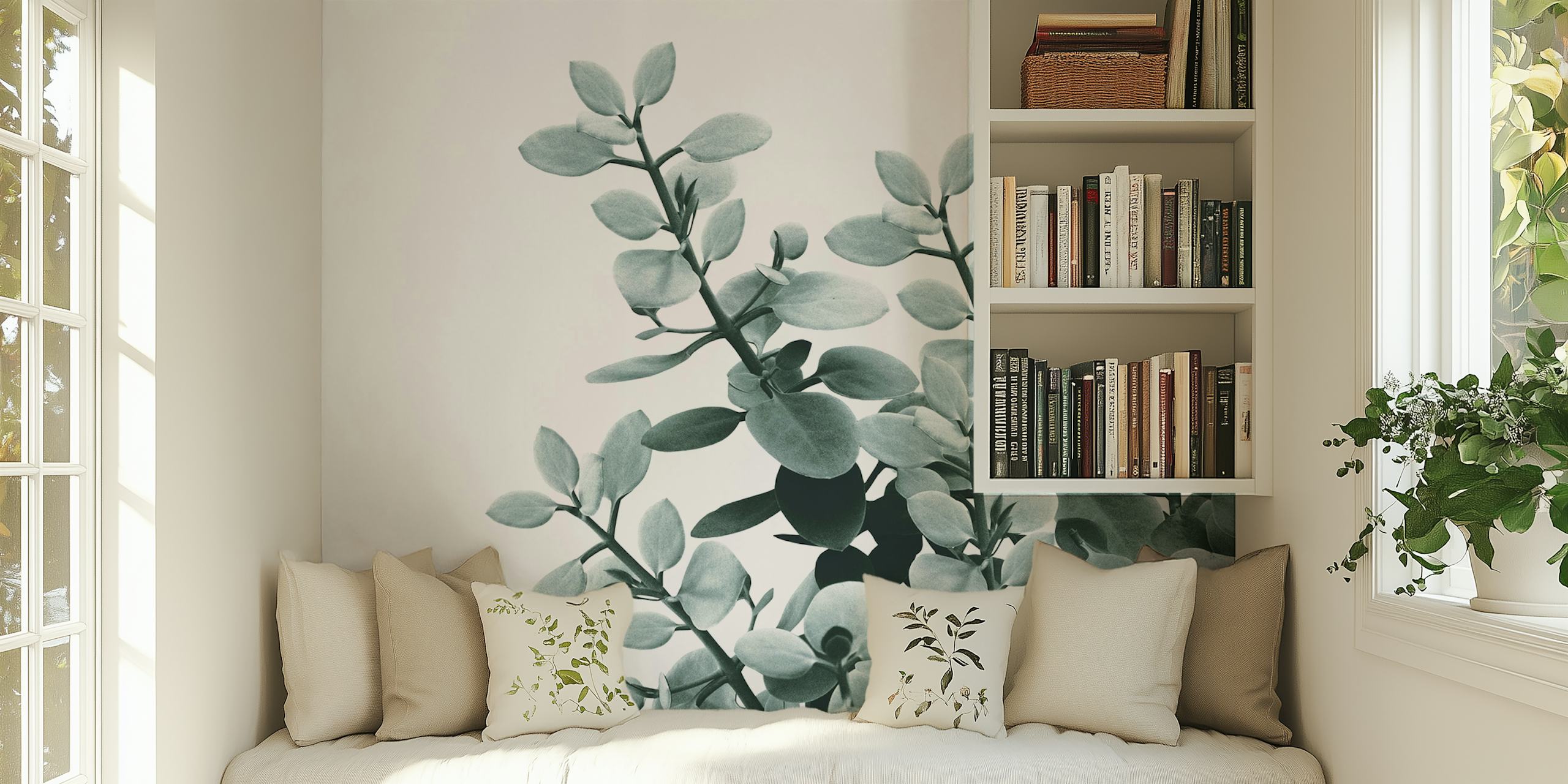 Eucalyptus Leaves Wall Mural with monochromatic leaves design