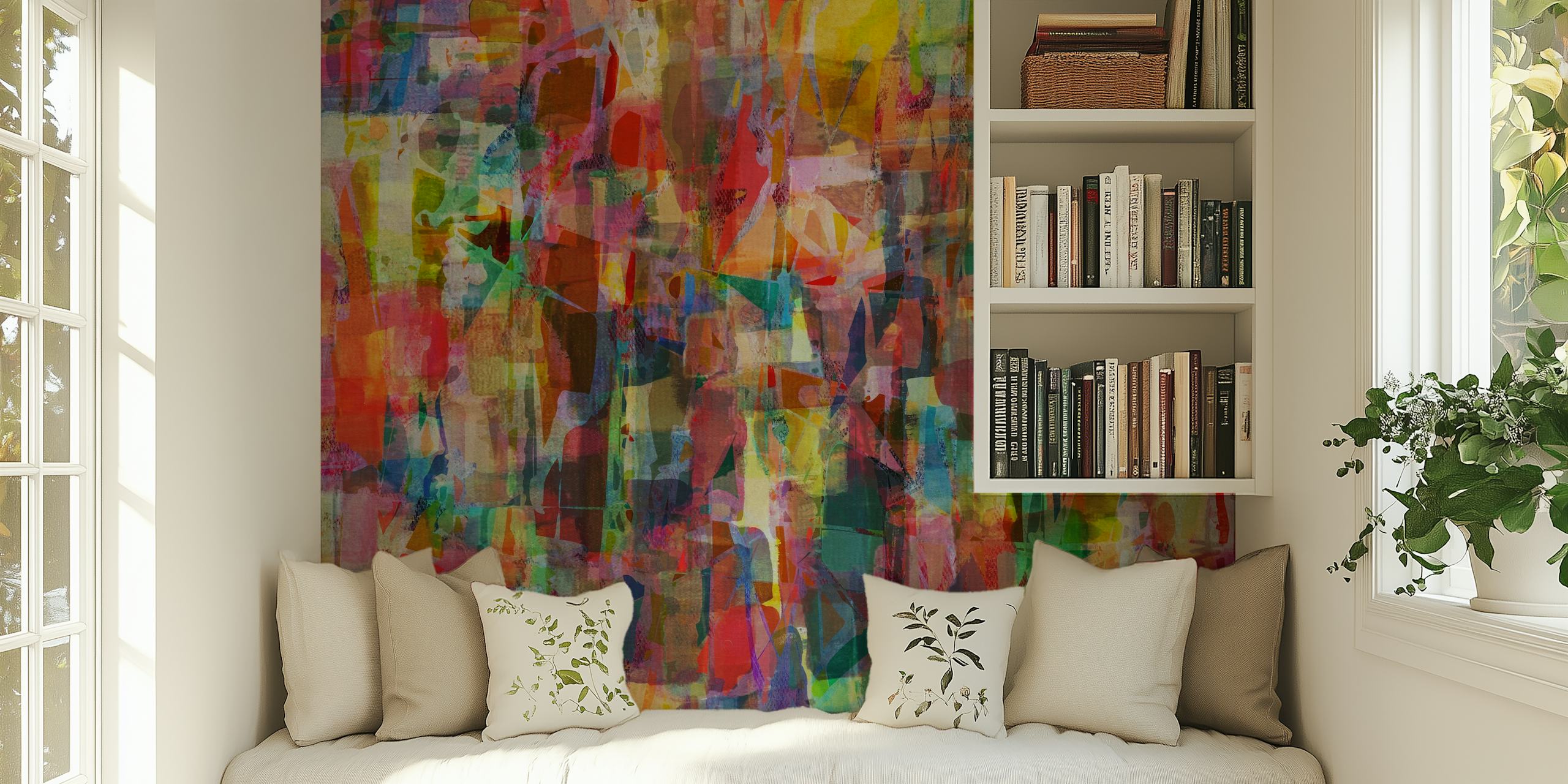 Colorful abstract stained glass pattern wallpaper