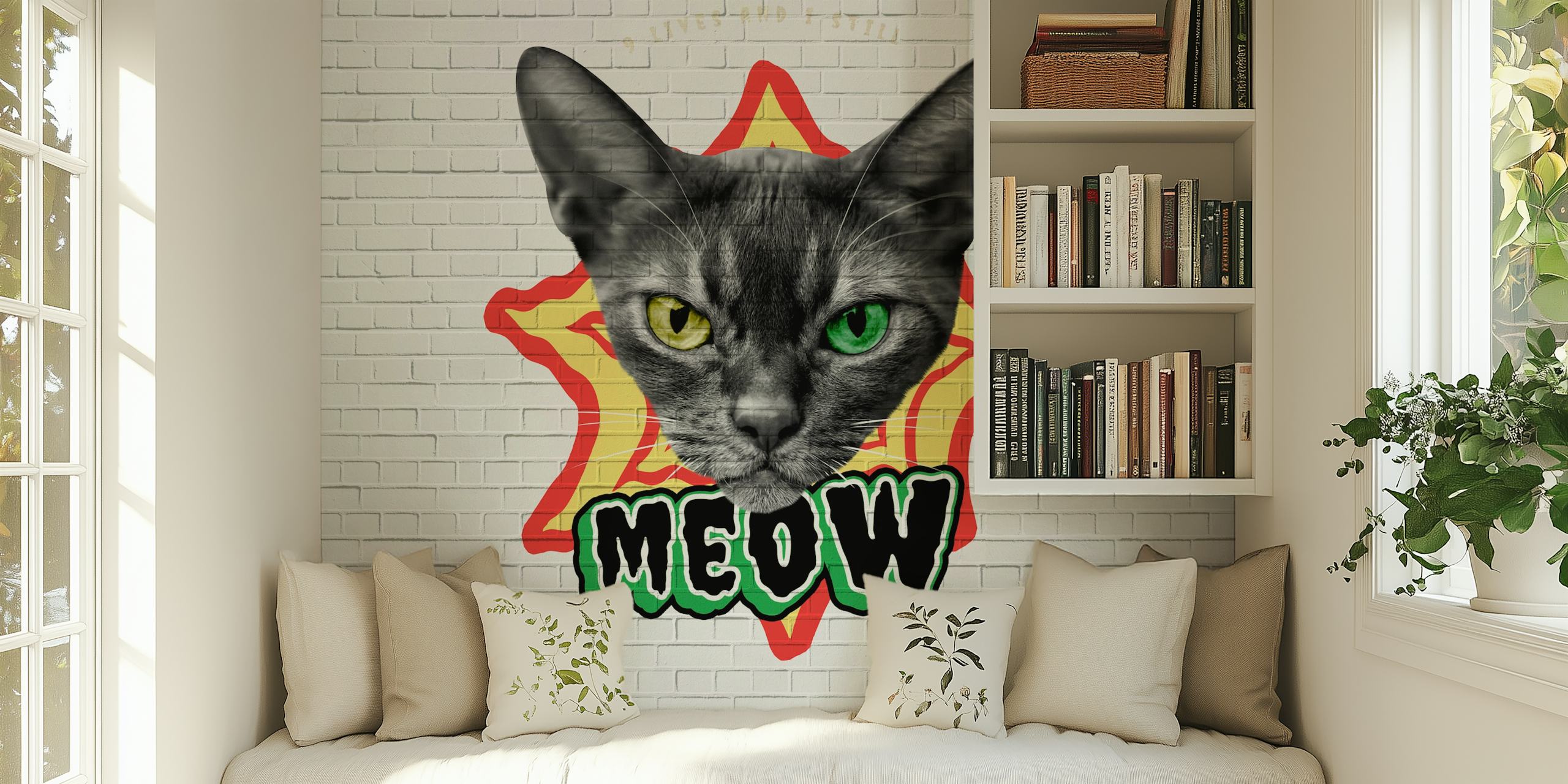 Cat graffiti wallpaper design in a room