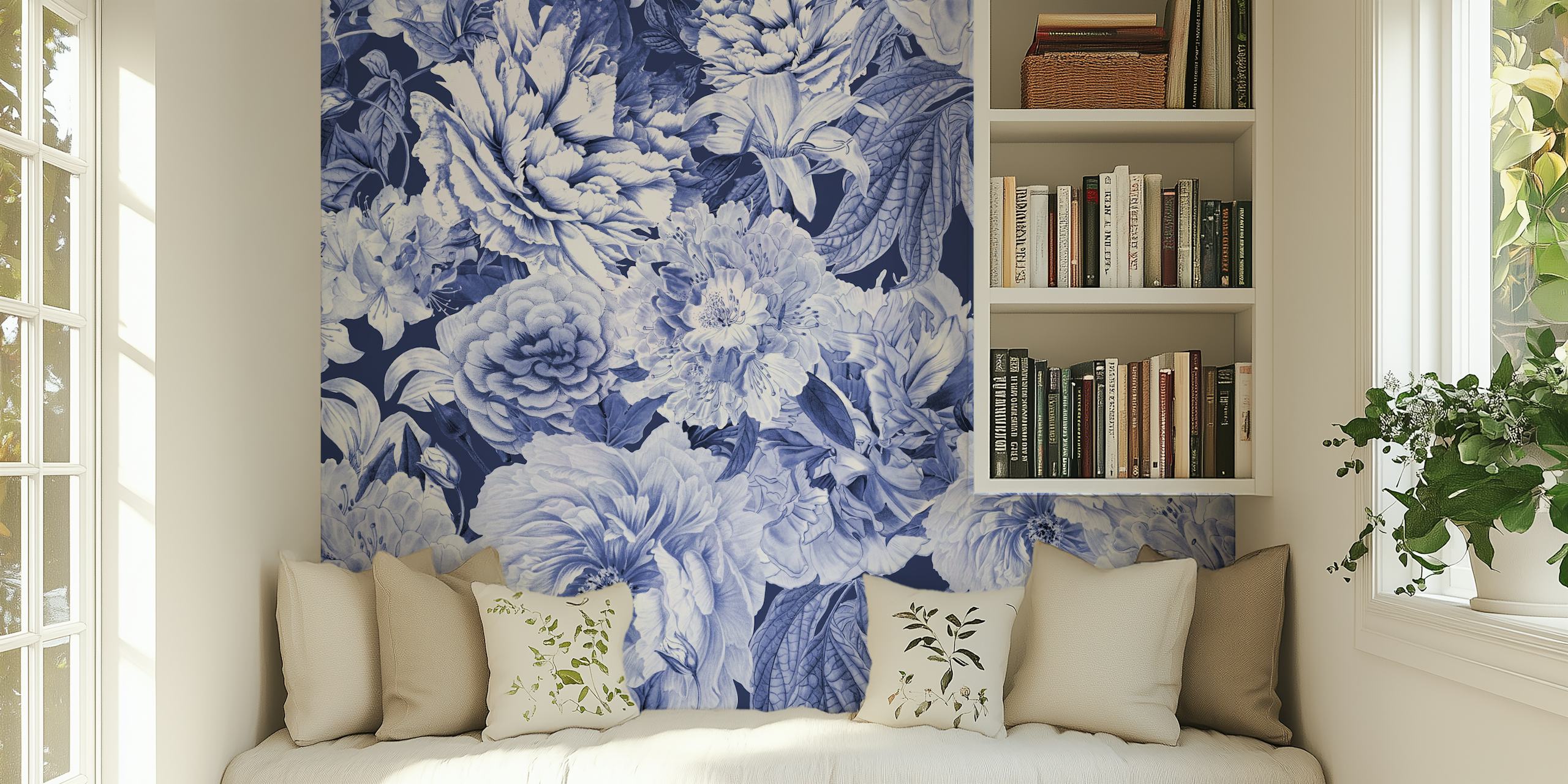 Exhibición de papel pintado Blue Nostalgic Flower Pattern