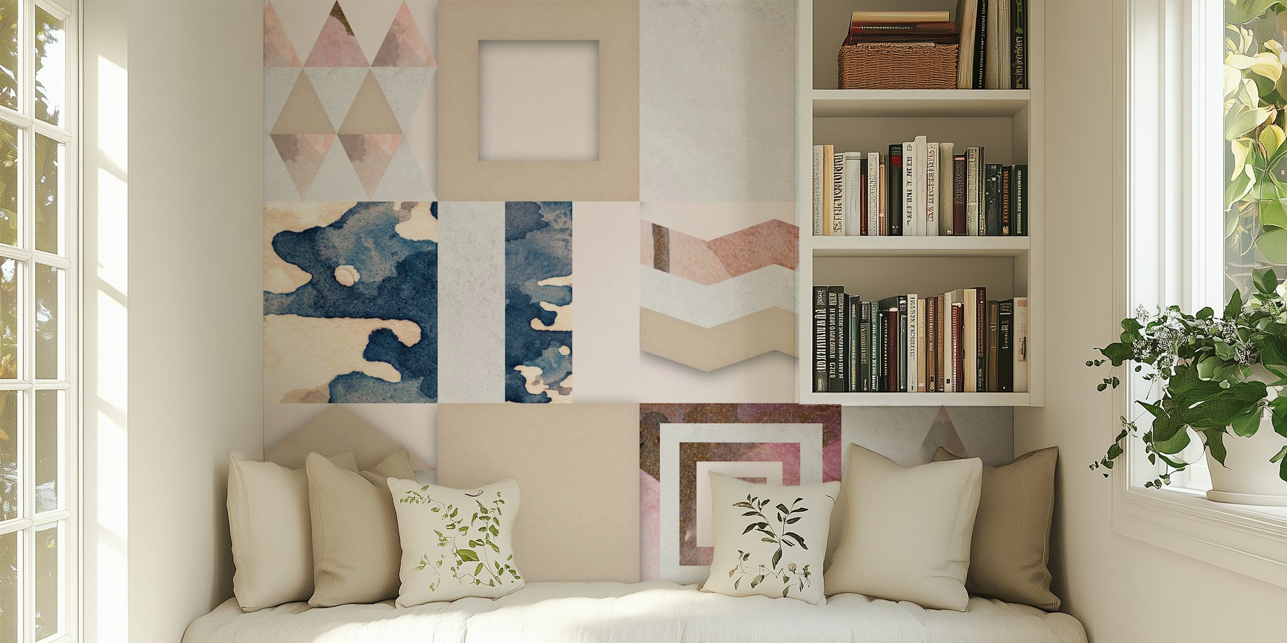 Geometric modern wallpaper in a room setting