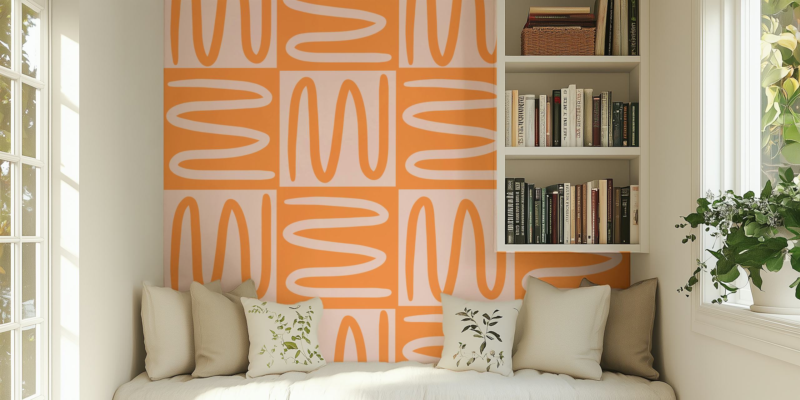 Ethnic Abstract Orange wallpaper in een kamer