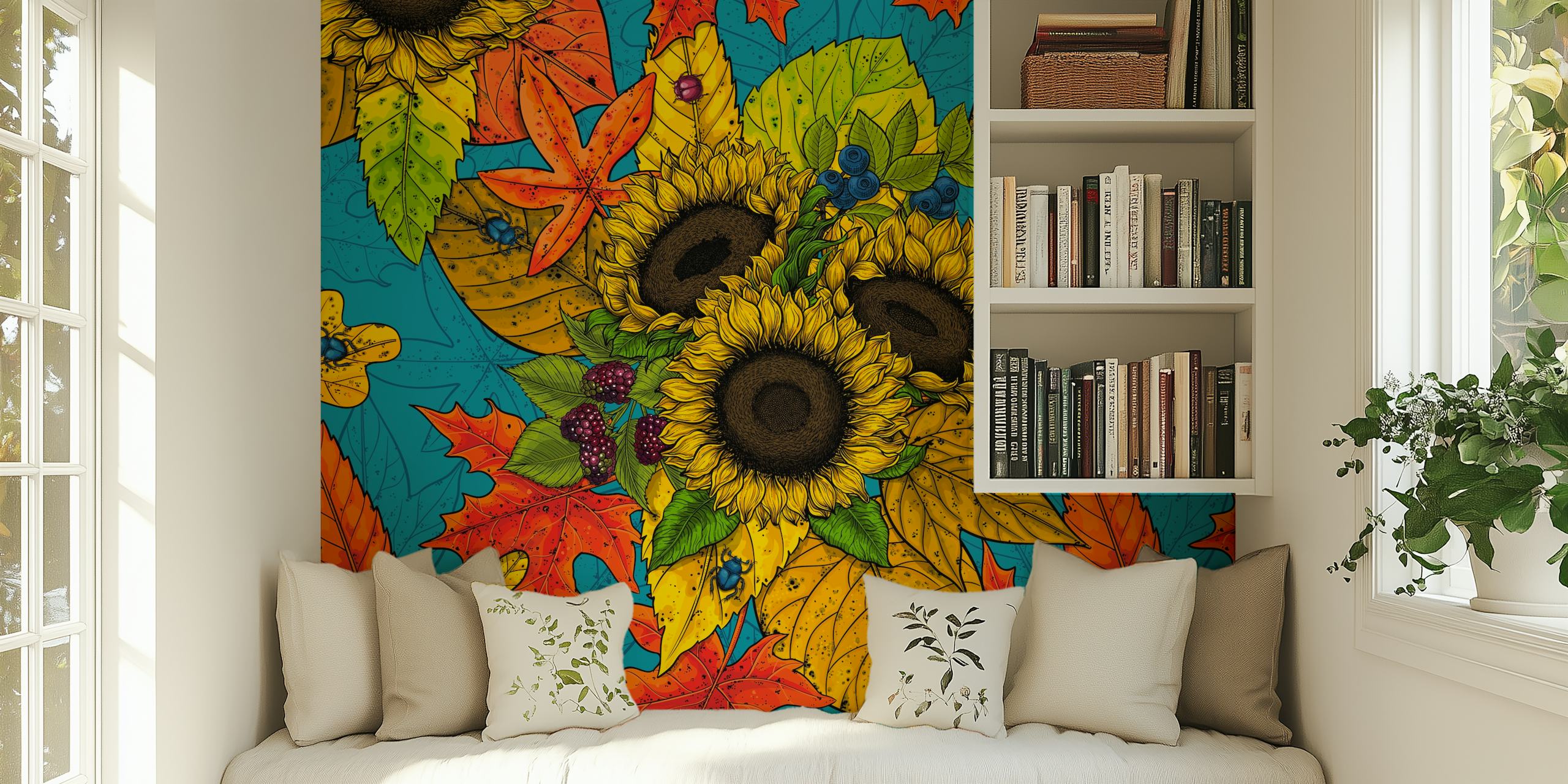 Autumn bouquet wallpaper s suncokretima i lišćem.