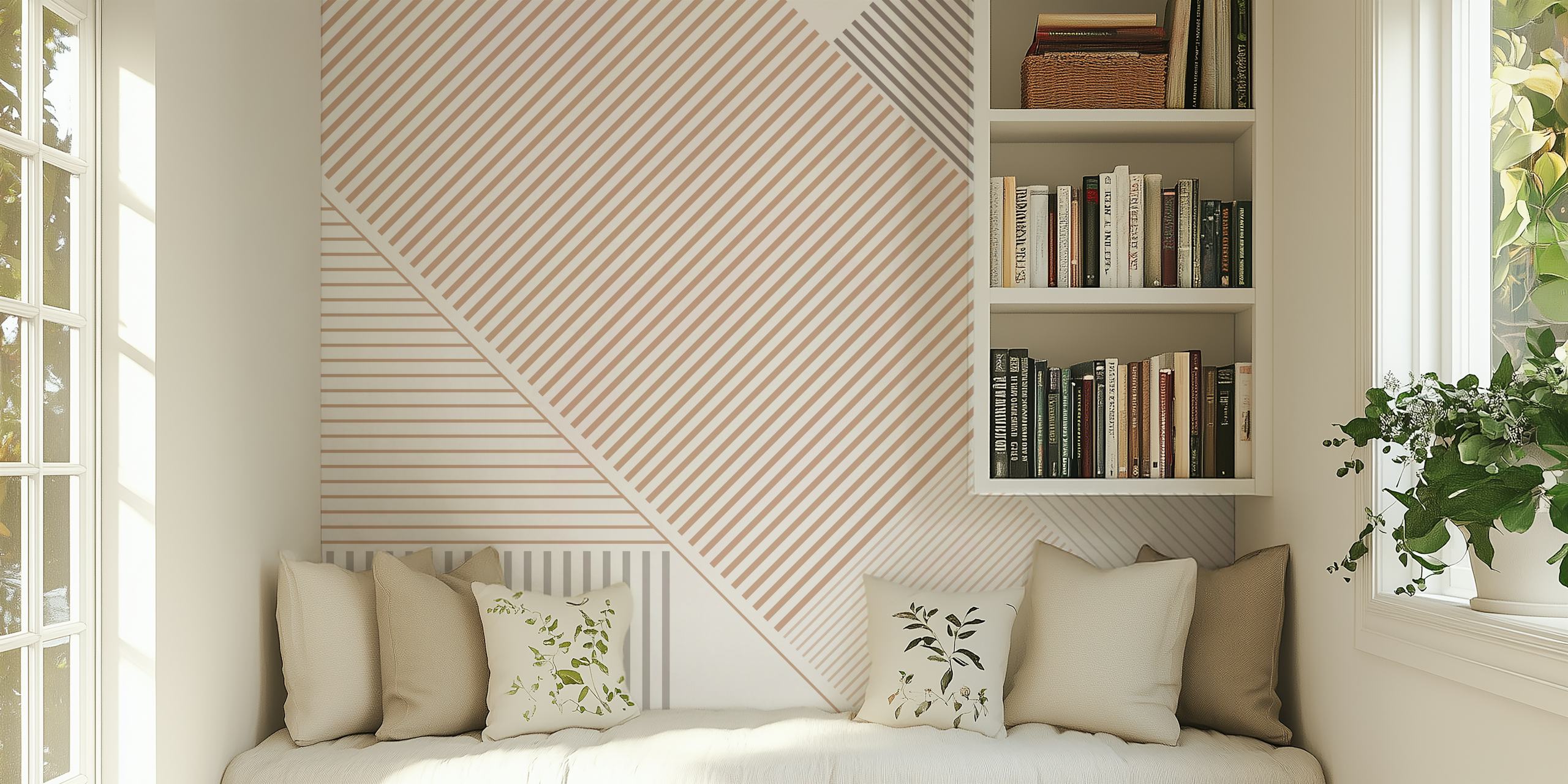 papel de parede Modern Lines Coffee Caramel em um quarto