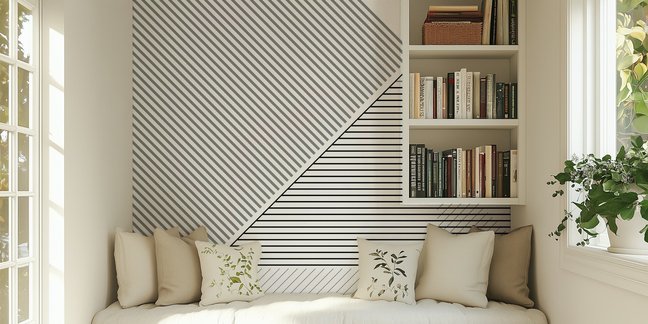 Black and white geometric line wallpaper design