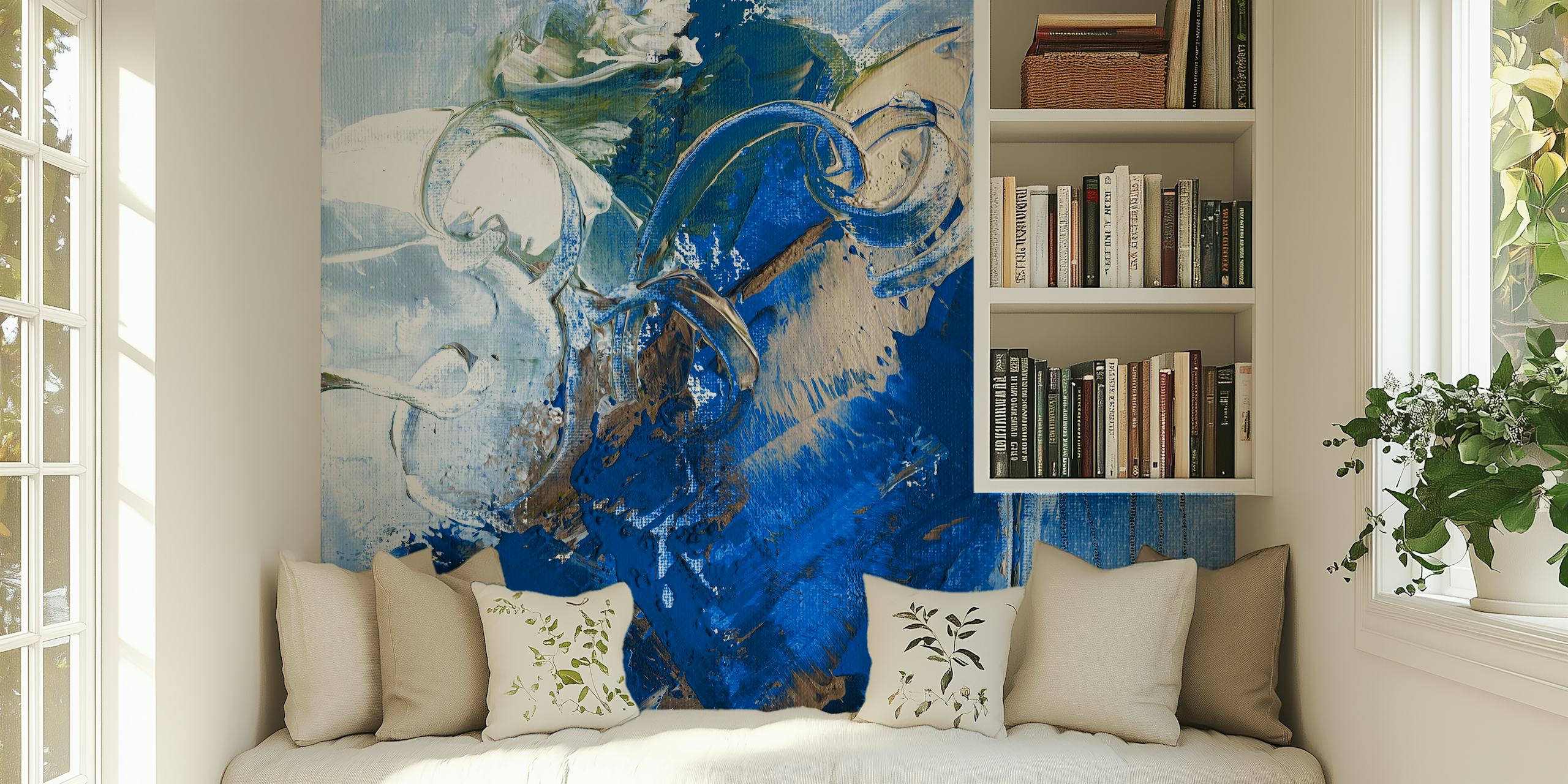 Blue abstract brush strokes and shapes wallpaper