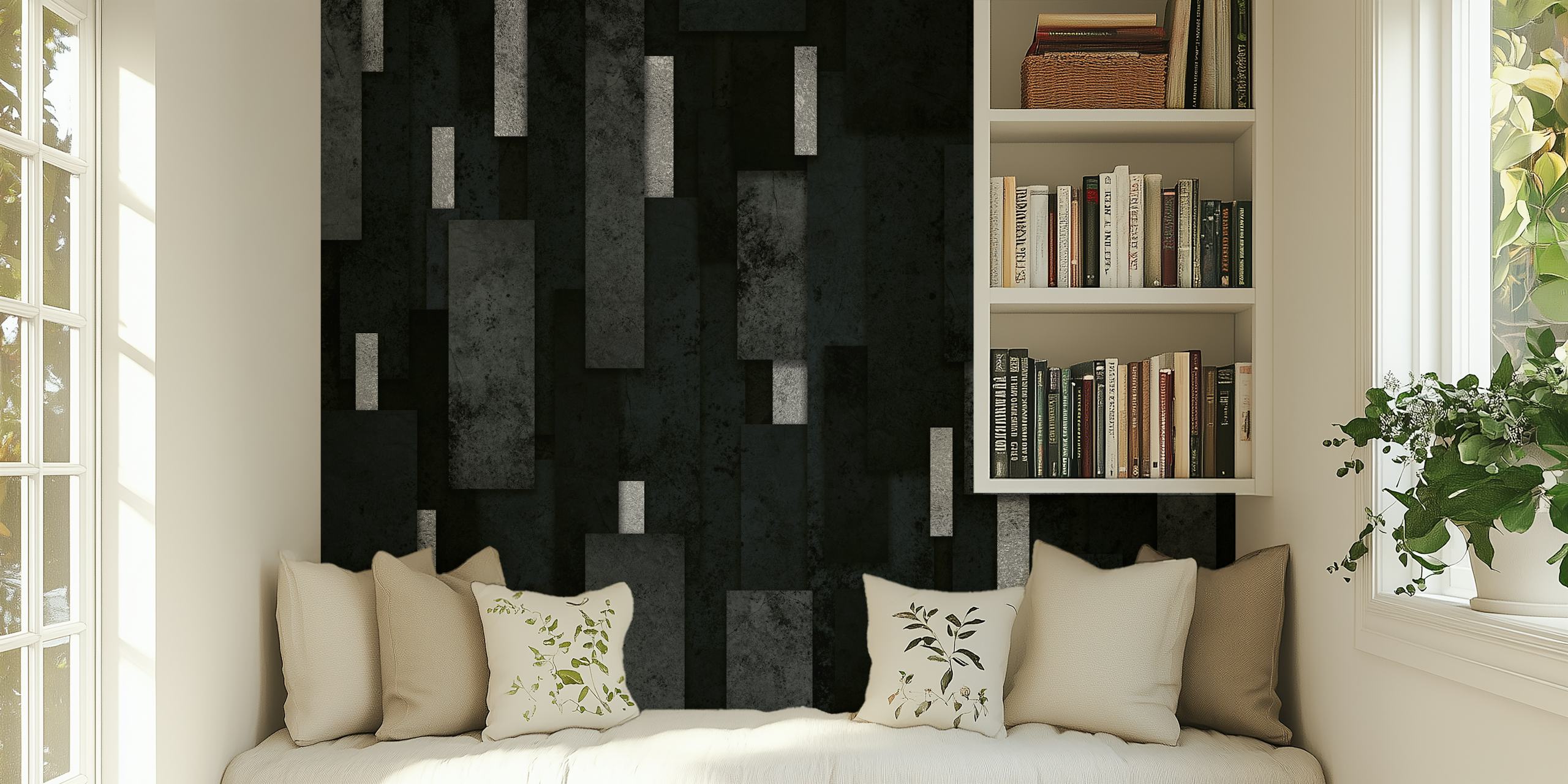 Black Charcoal and Silver Geometric Wall Mural
