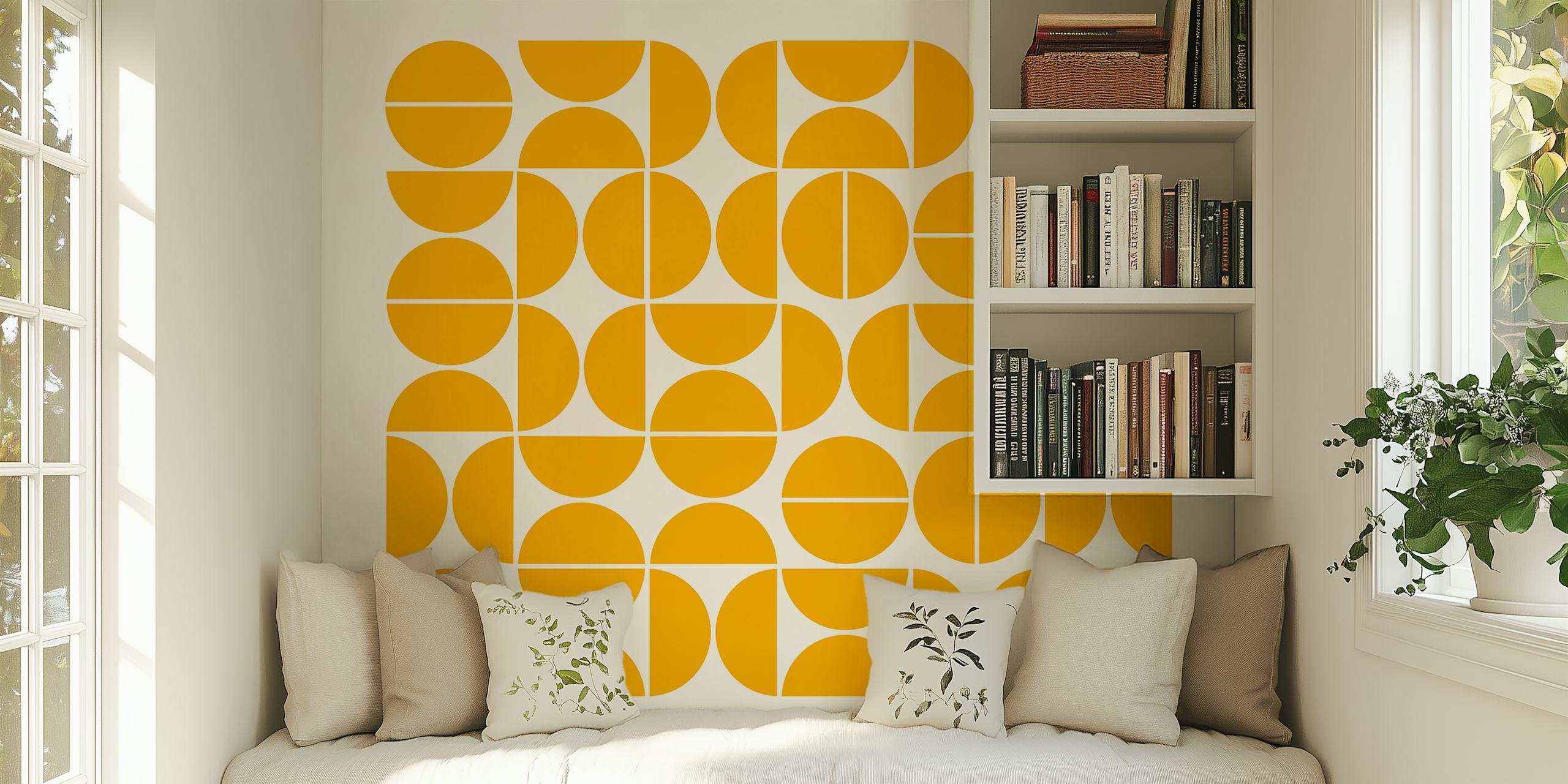 Vibrant Gul med Mid-Century Modern Bauhaus Pattern