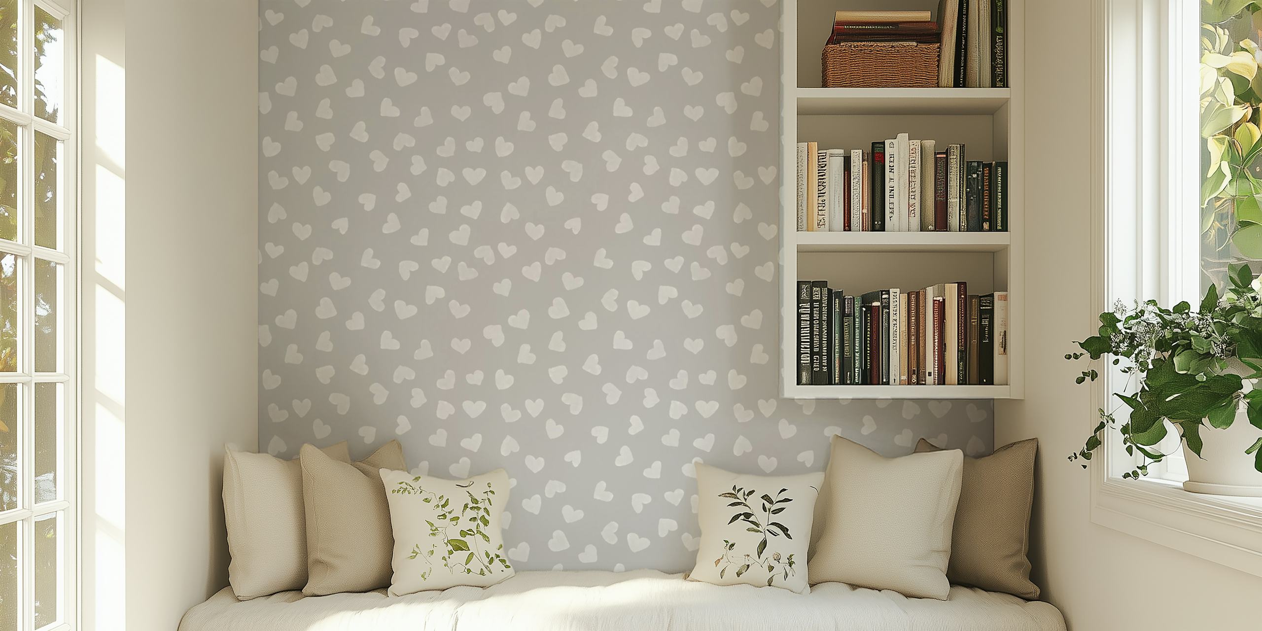 Hearts in Dove Grey tapet i ett rum