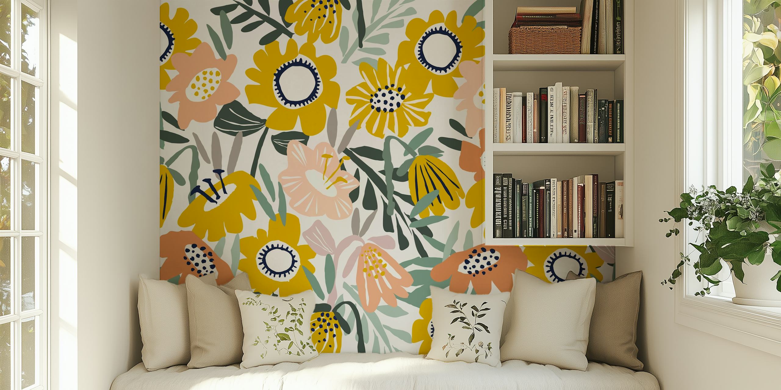 Bold floral-themed Happy Cozy Flower 1 wall mural