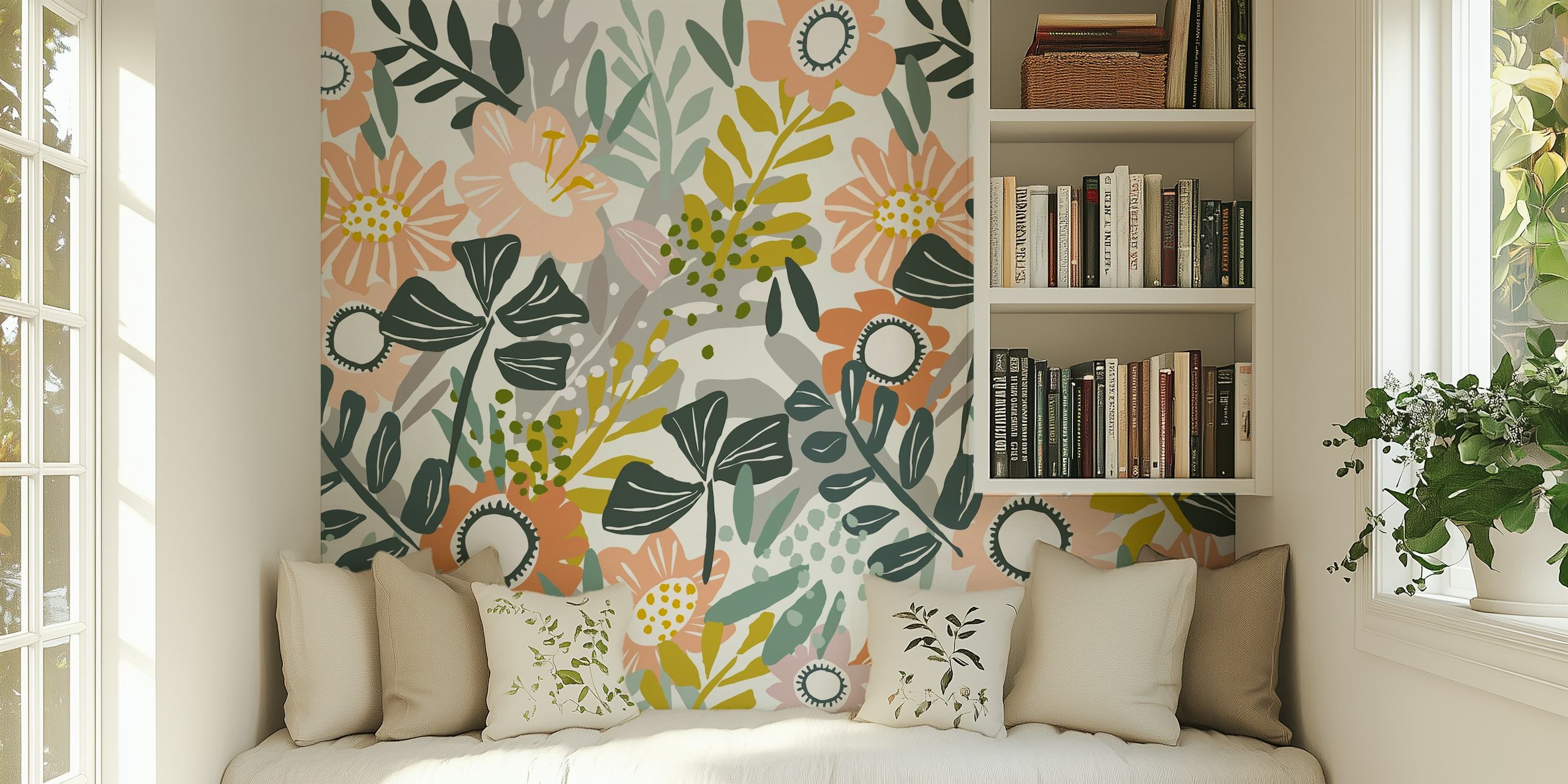 Blomstrede tapet i et cozy rom