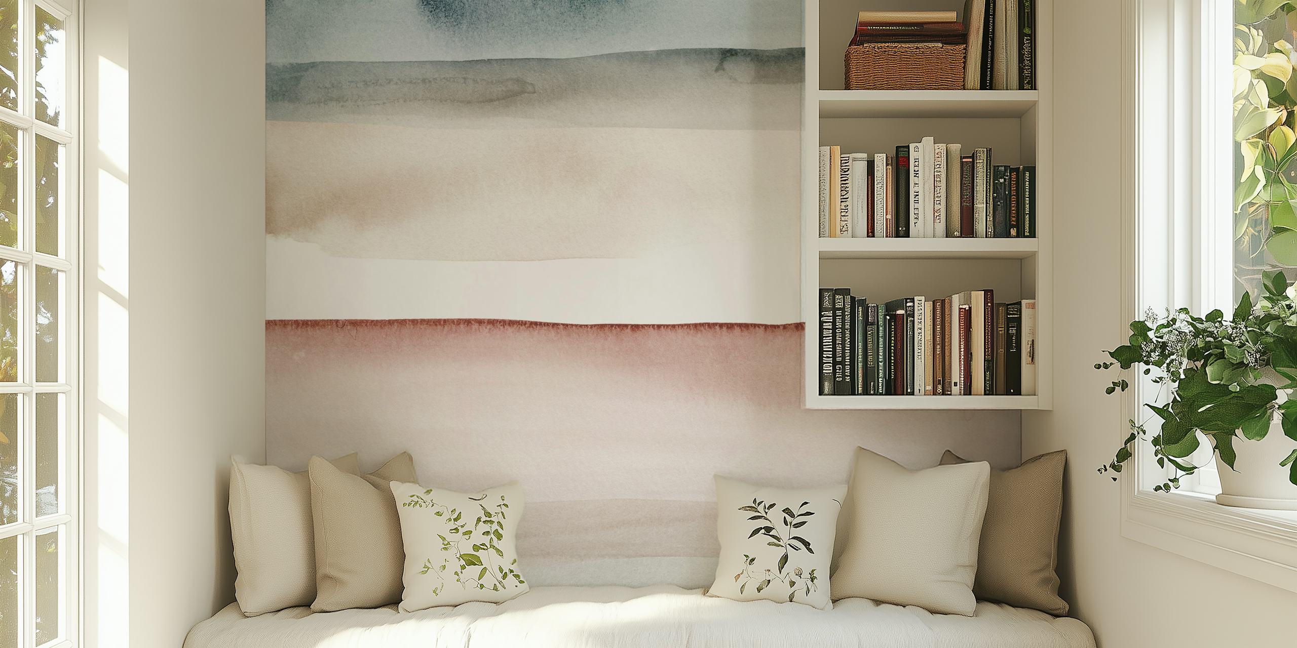 Watercolor brush strokes in blue, pink, and beige tones wallpaper