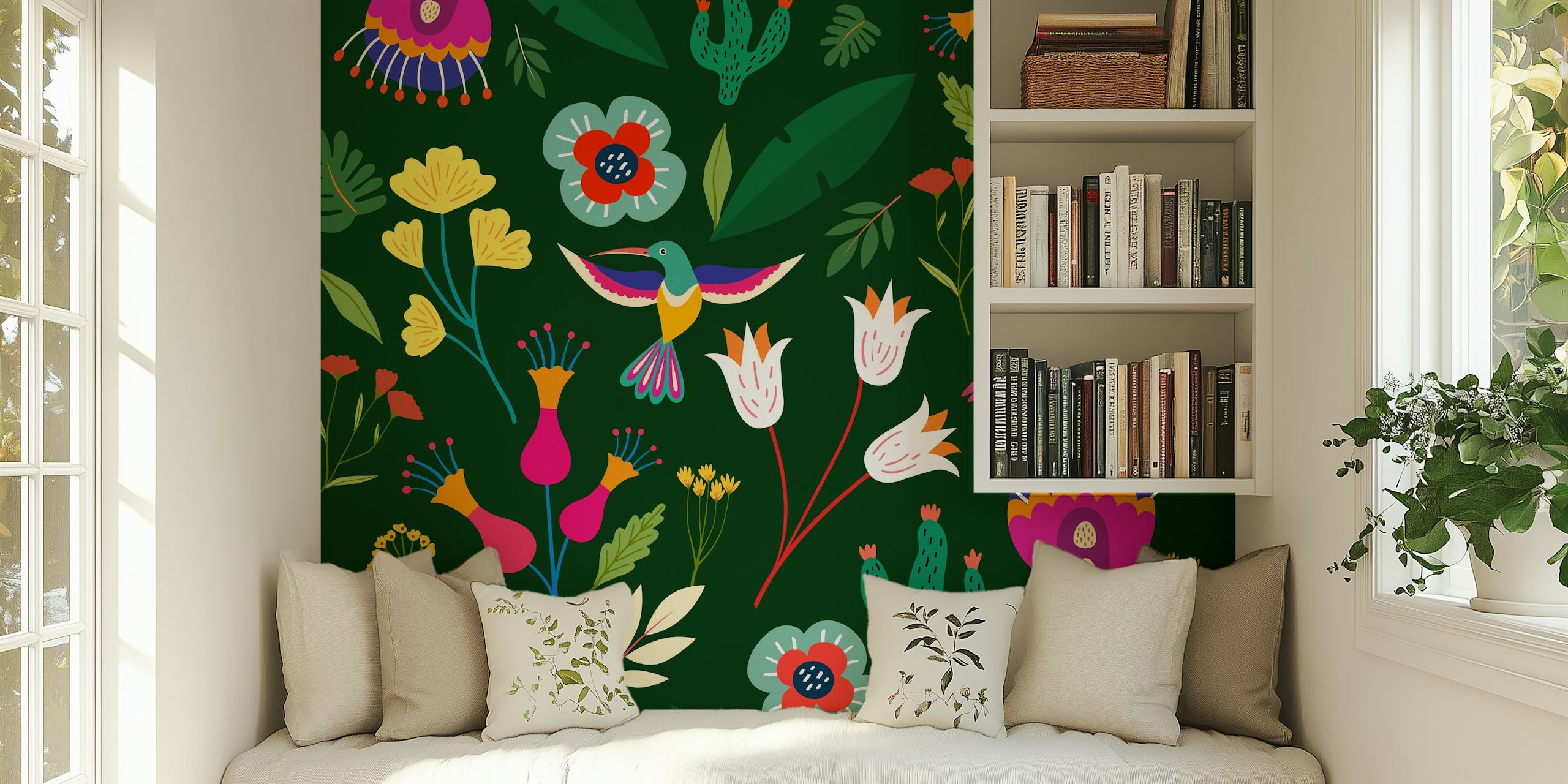 Frida Tropical Green wallpaper in a room