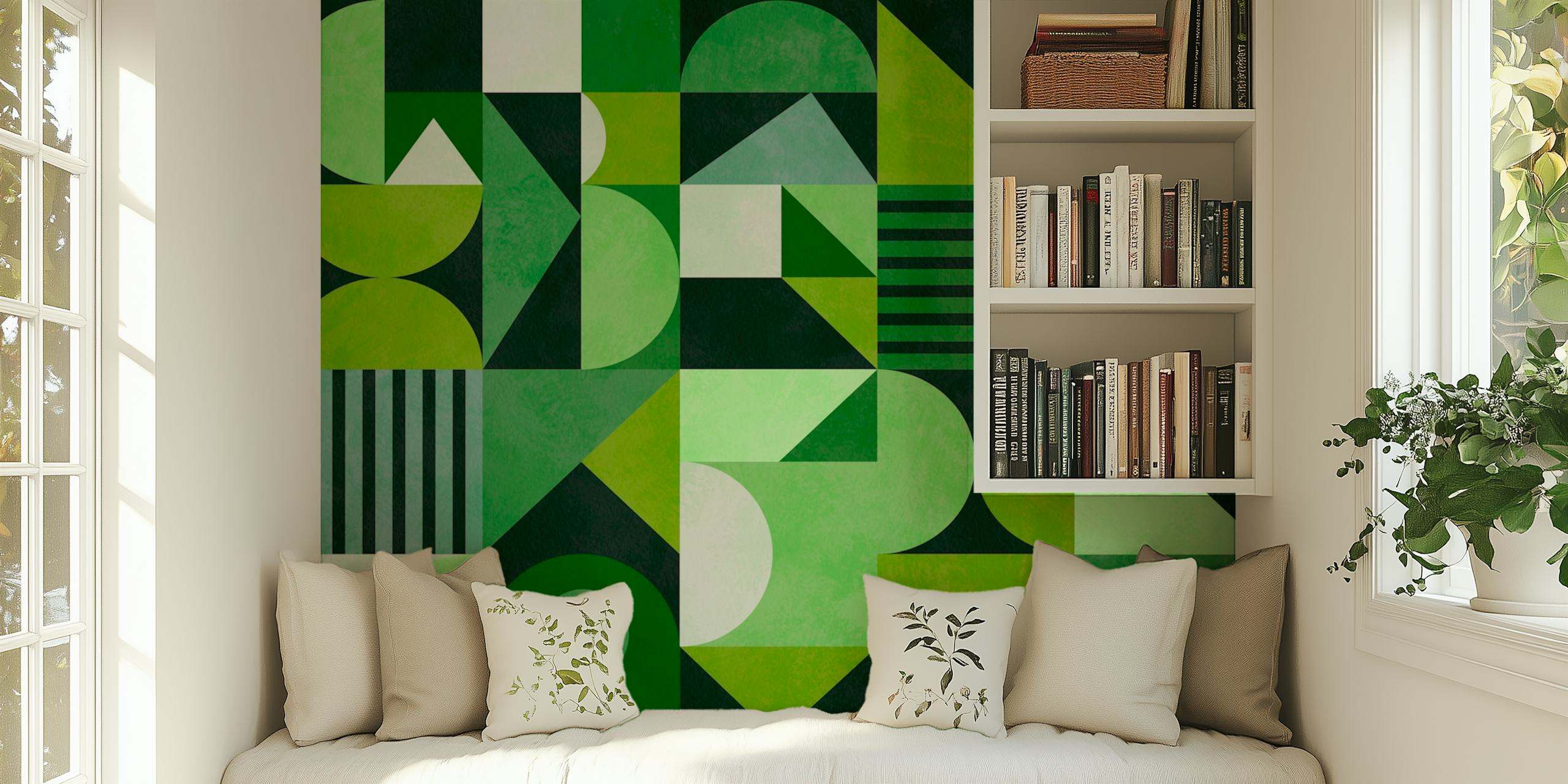 Zelený geometrický mid-century design tapet